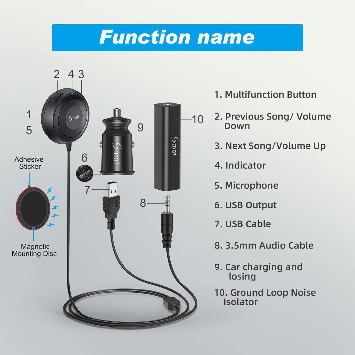 Adaptador Bluetooth Smof BT4805 con Cargador USB Doble