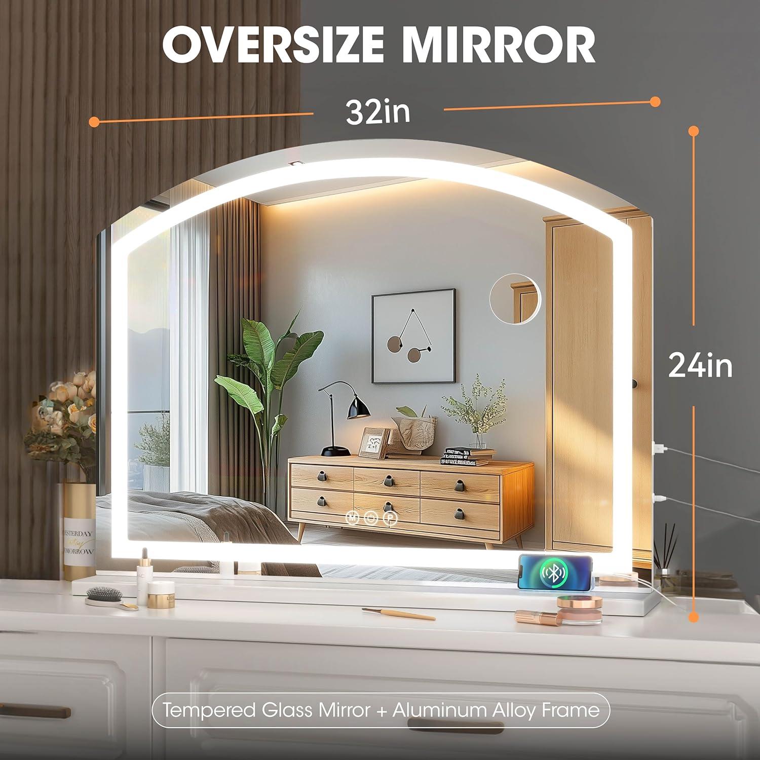 Espejo de tocador Hasipu LED Arqueado 81x61cm 10X Aumento