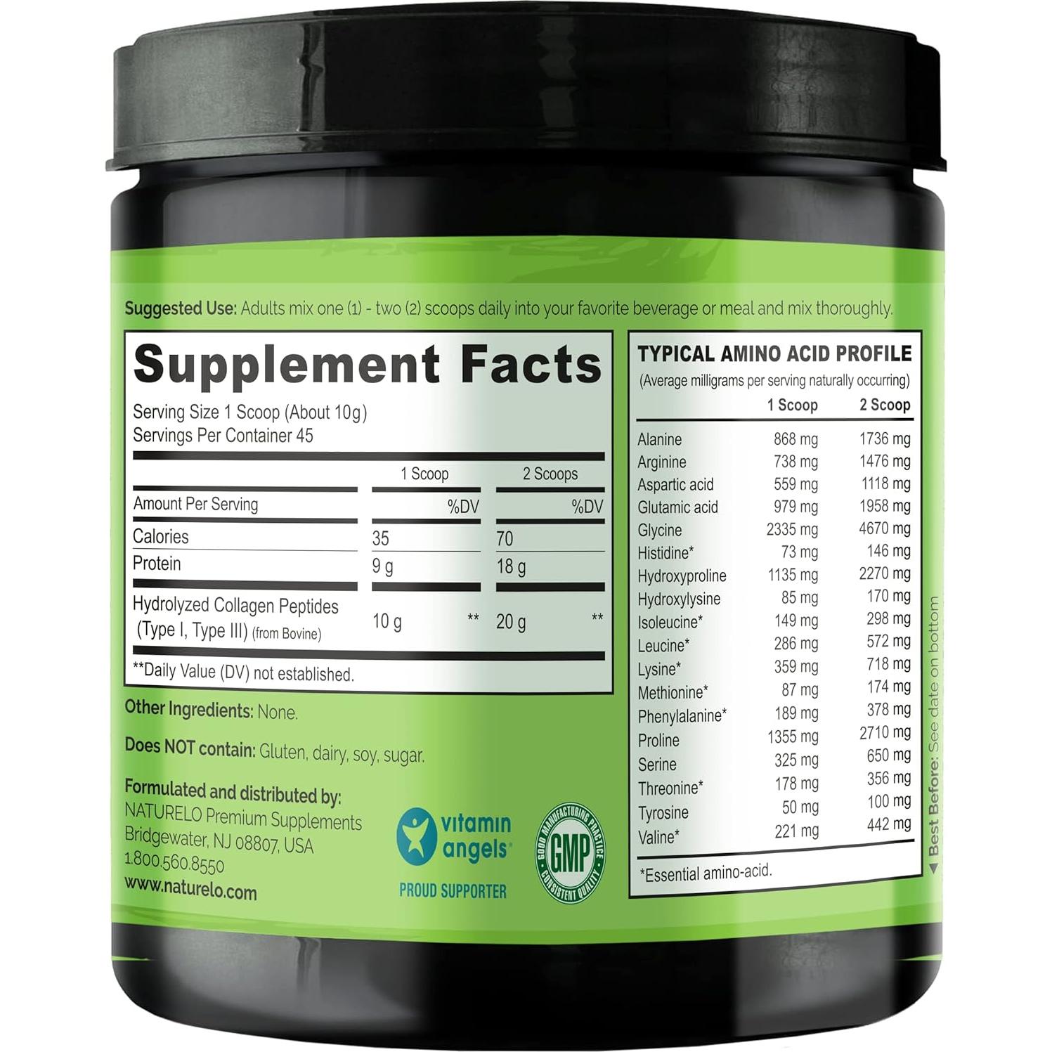 Polvo de Péptidos de Colágeno NATURELO 450g - Tipo I y III