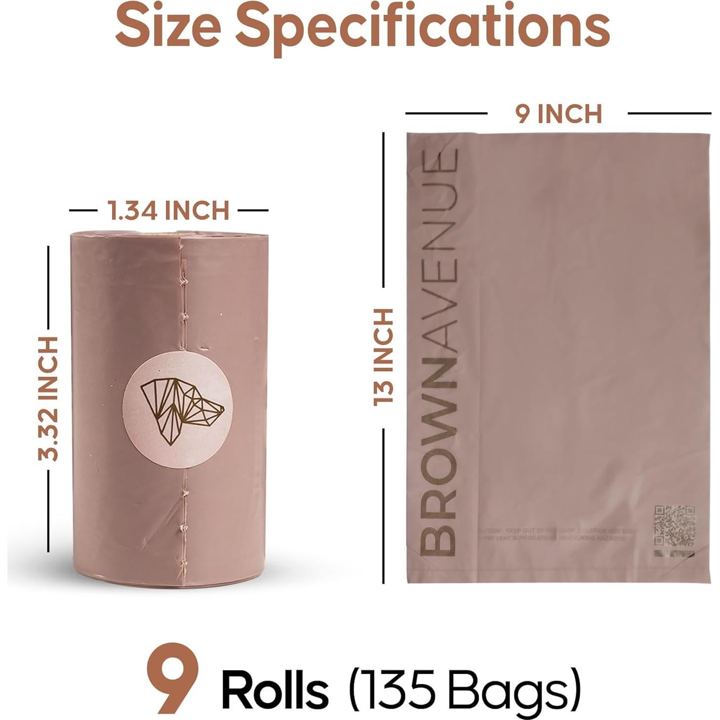 Bolsas para Excremento de Perro Brown Avenue - 135 Unidades Biodegradables