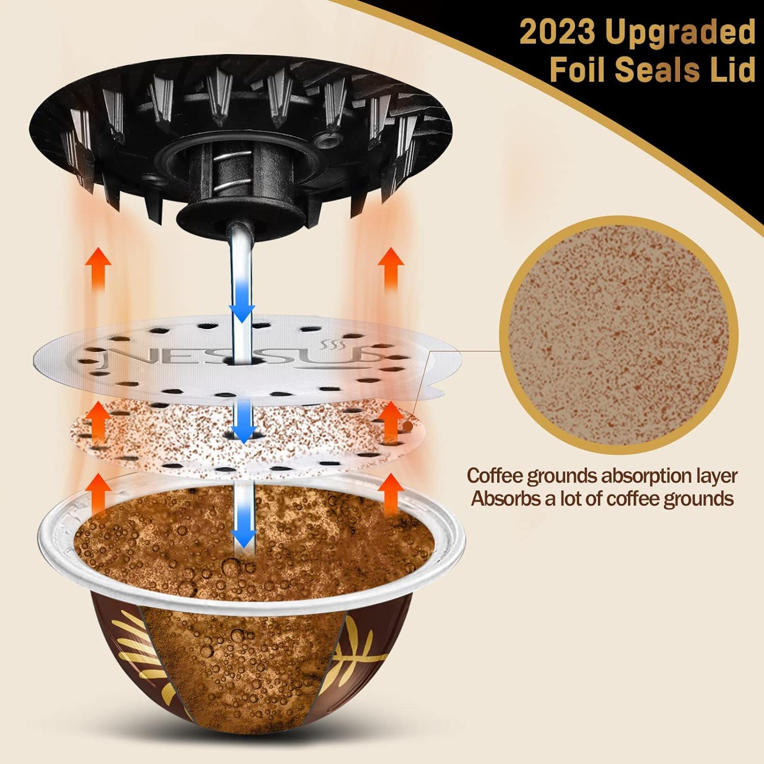 Tapa de Sellos de Aluminio NESSUS para Cápsulas Nespresso Vertuo - 60 Pcs