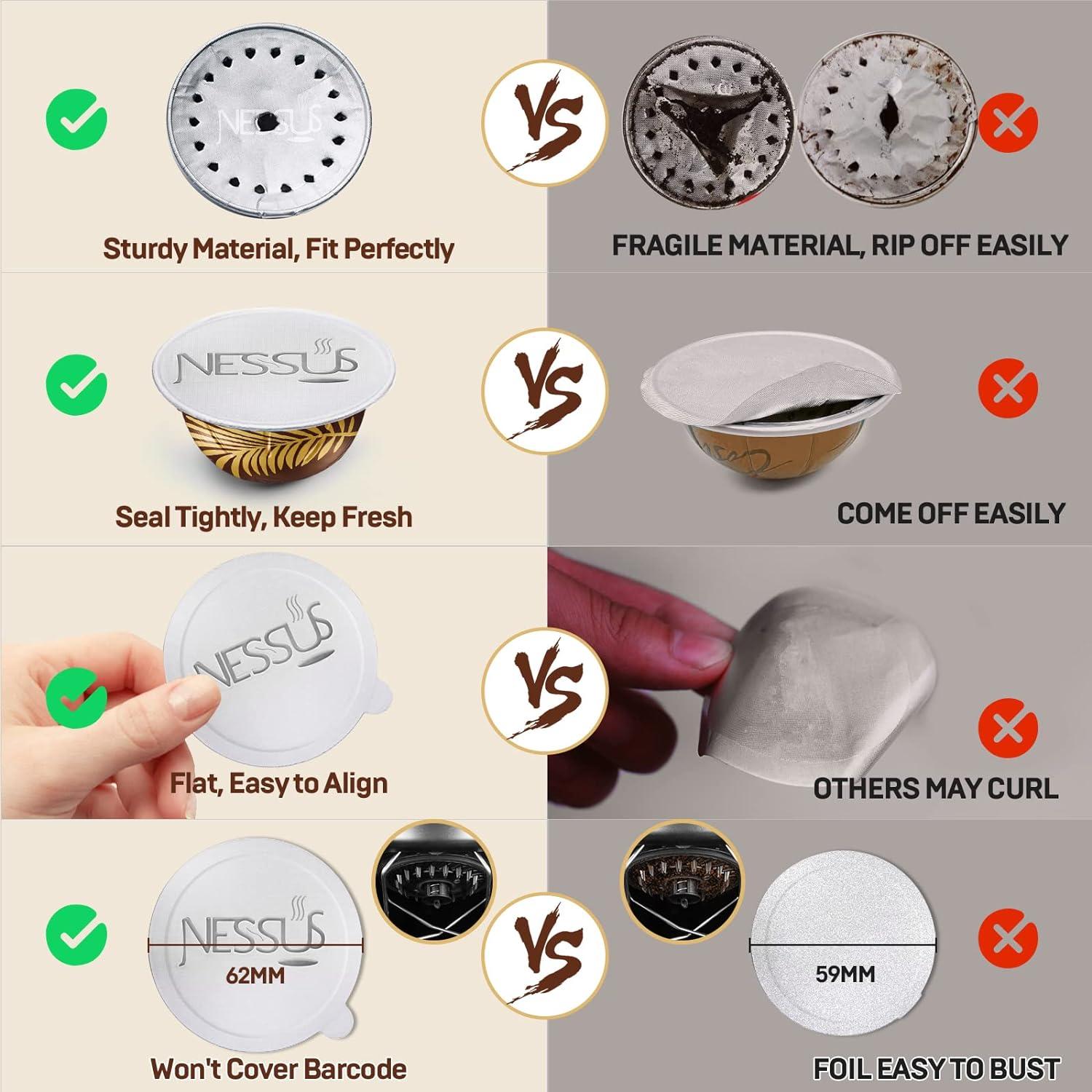 Tapa de Sellos de Aluminio NESSUS para Cápsulas Nespresso Vertuo - 60 Pcs