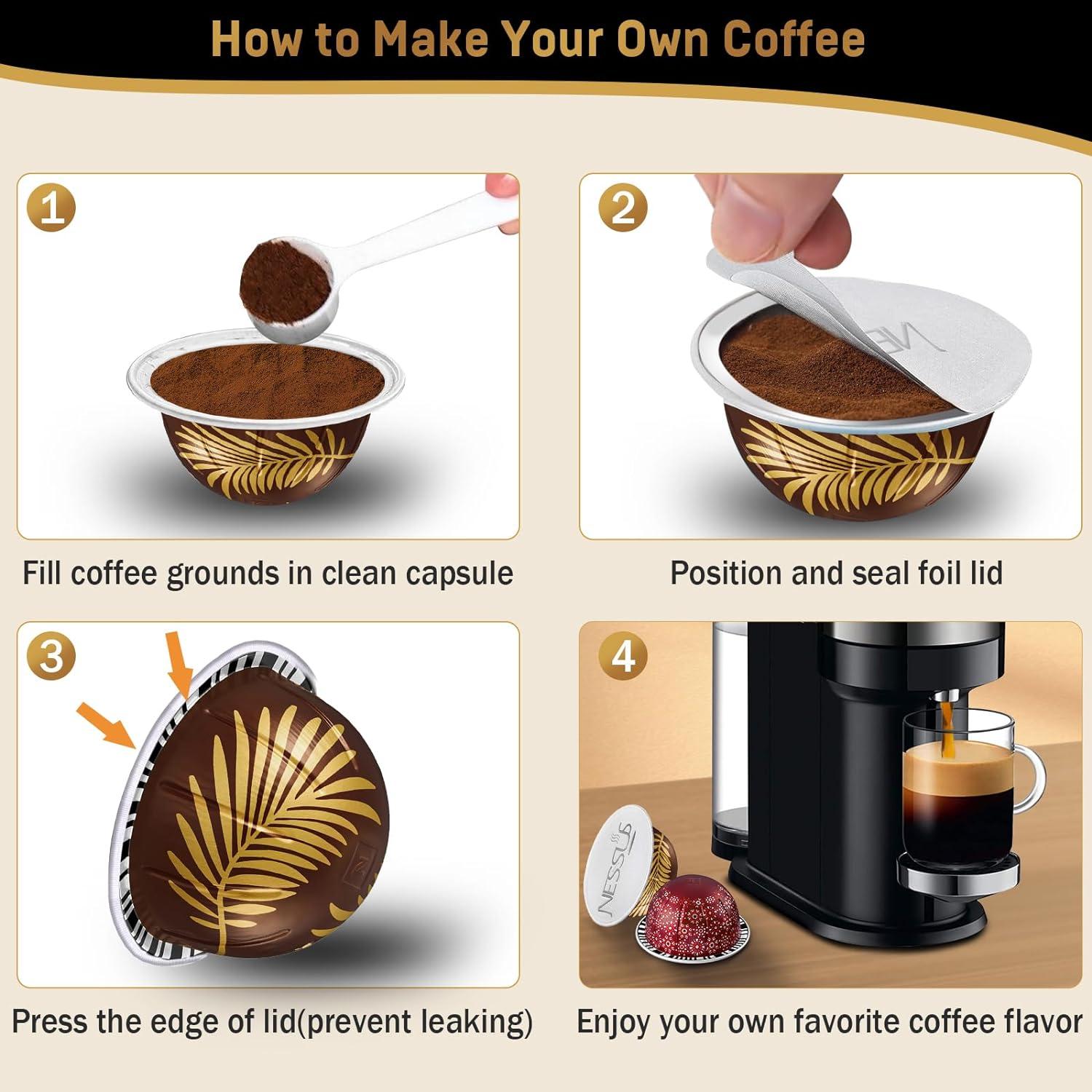 Tapa de Sellos de Aluminio NESSUS para Cápsulas Nespresso Vertuo - 60 Pcs