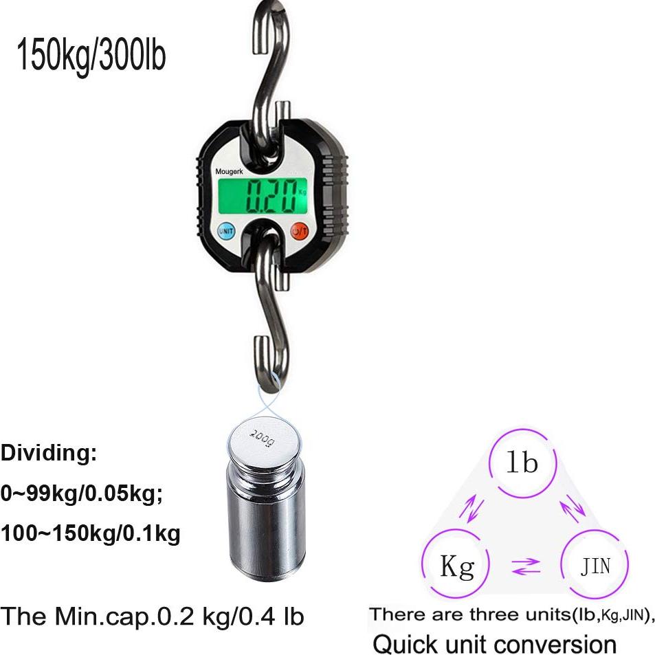 Báscula Colgante Digital Mougerk 150 kg Pantalla LCD Negra