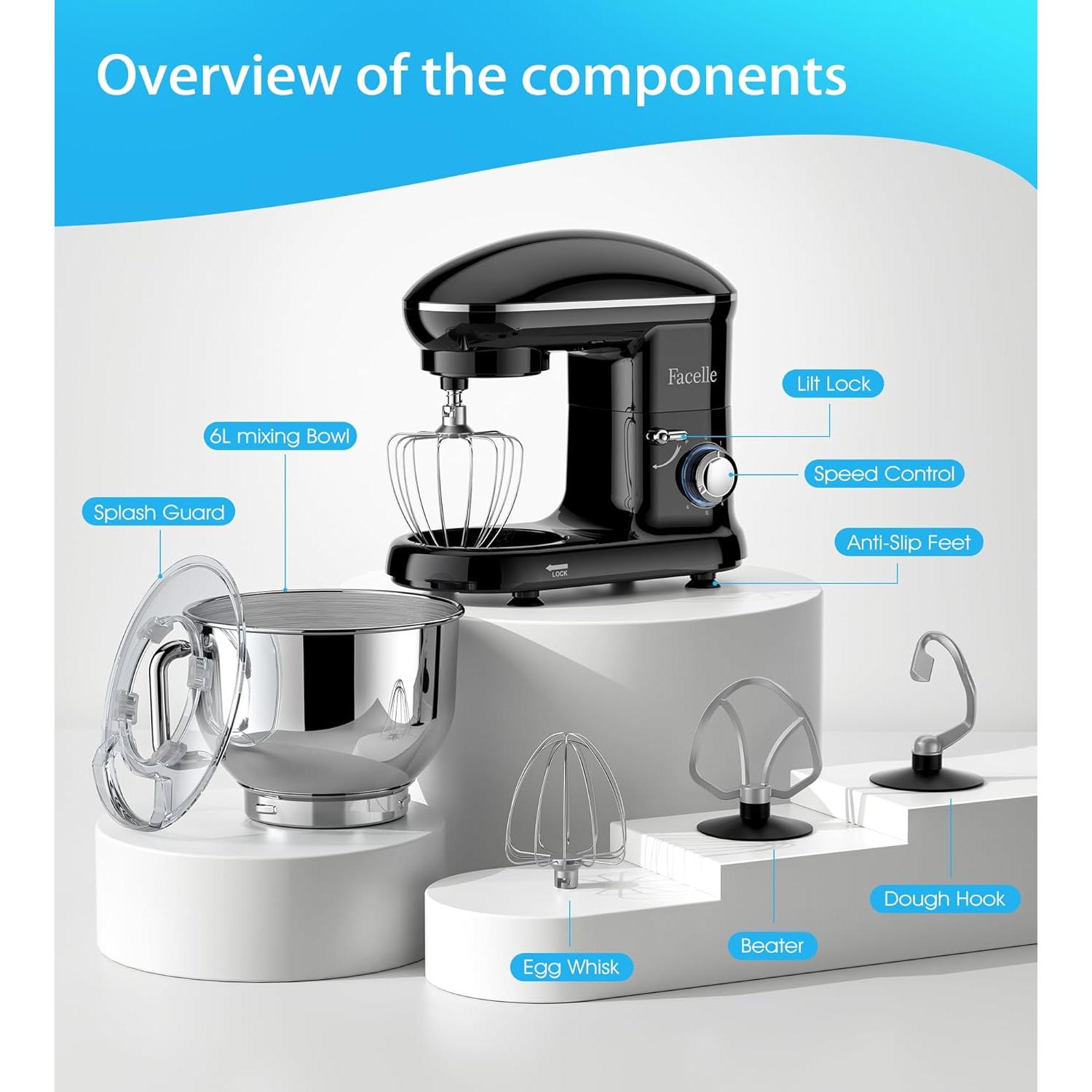 Mezclador de pie Facelle SM-1519U 660W 6.5L 6 velocidades