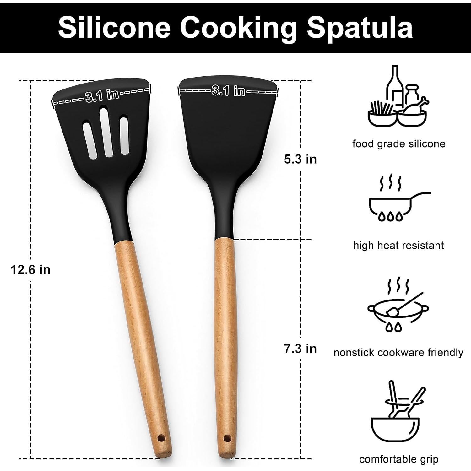 Set de Espátulas de Silicona E-far 2 Piezas Negro