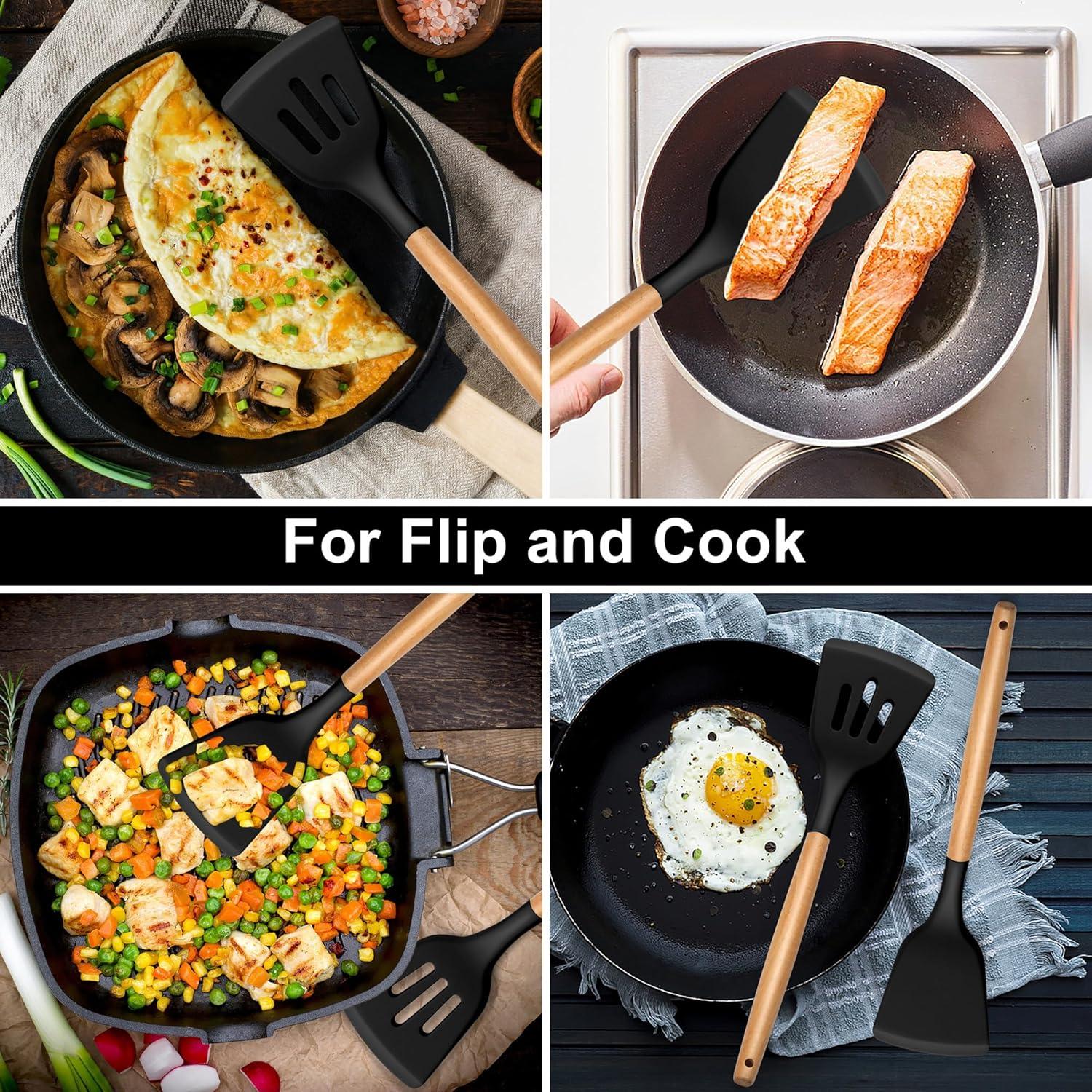 Set de Espátulas de Silicona E-far 2 Piezas Negro