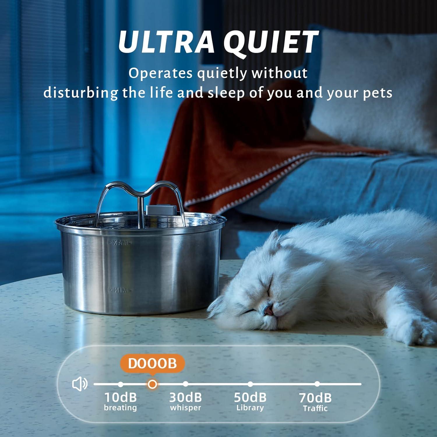 Fuente de Agua para Gatos DOOOB 3.2L Acero Inoxidable 8 Filtros