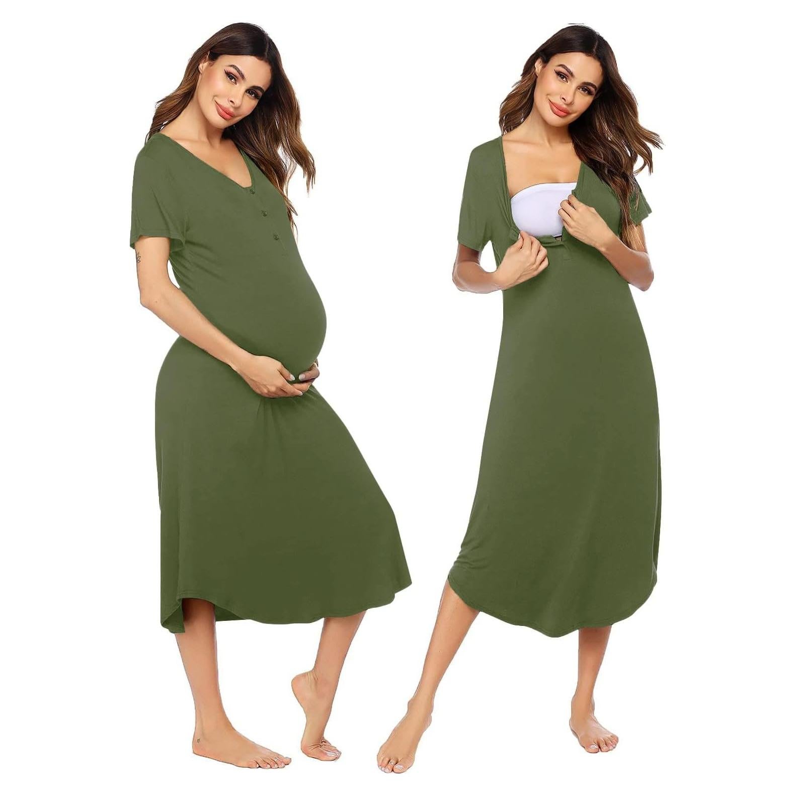 Camisón de Maternidad Ekouaer Verde Militar para Lactancia