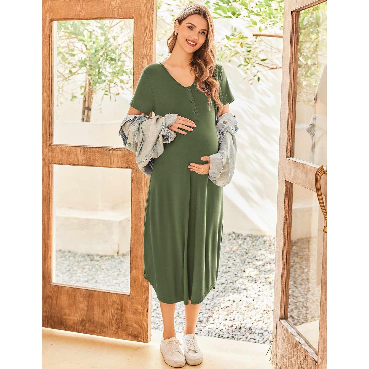 Camisón de Maternidad Ekouaer Verde Militar para Lactancia