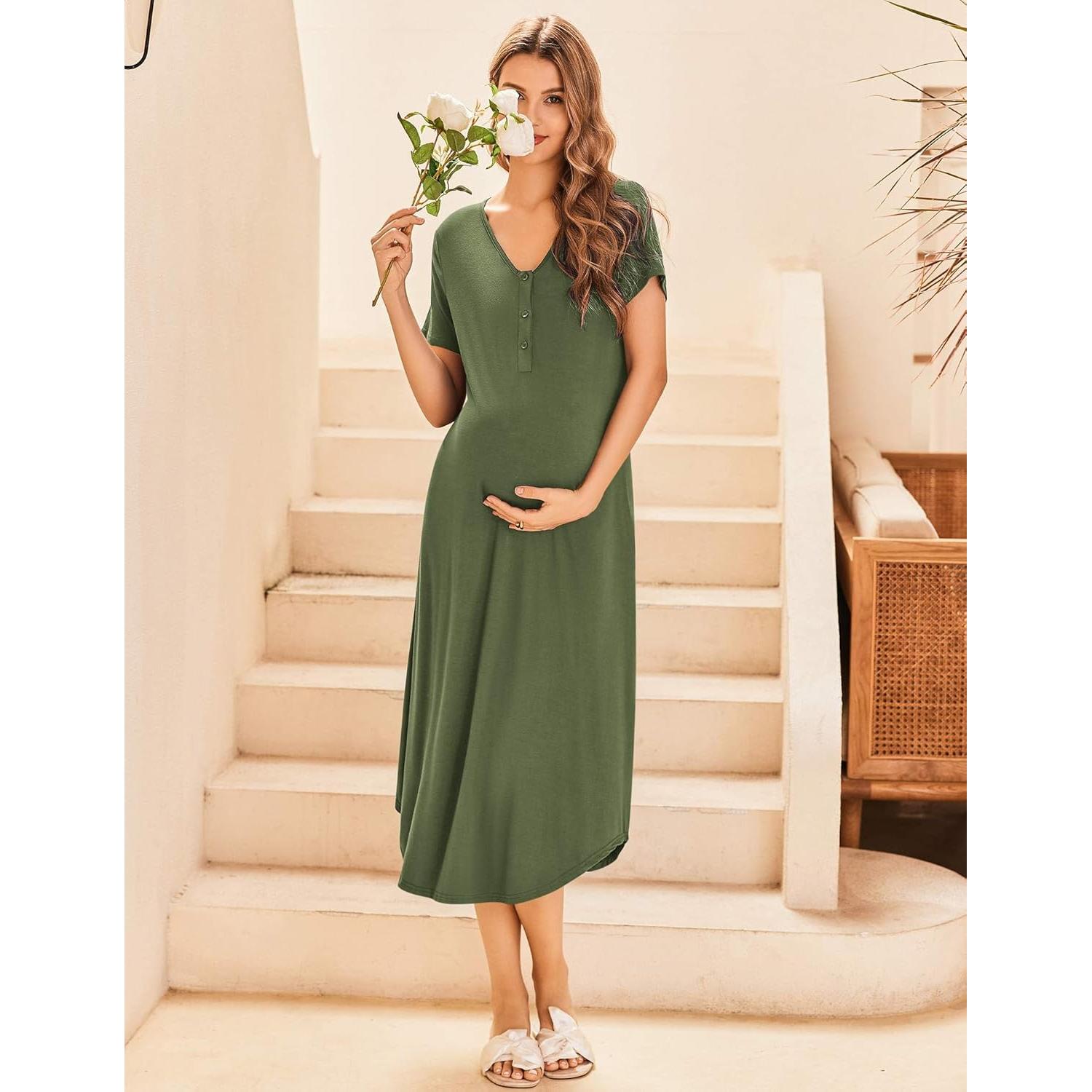 Camisón de Maternidad Ekouaer Verde Militar para Lactancia