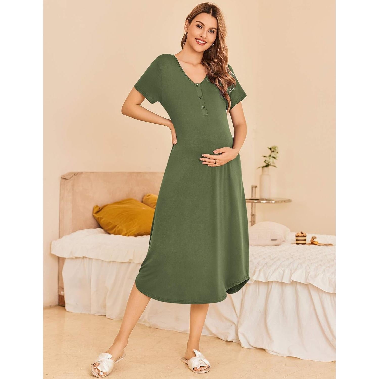 Camisón de Maternidad Ekouaer Verde Militar para Lactancia