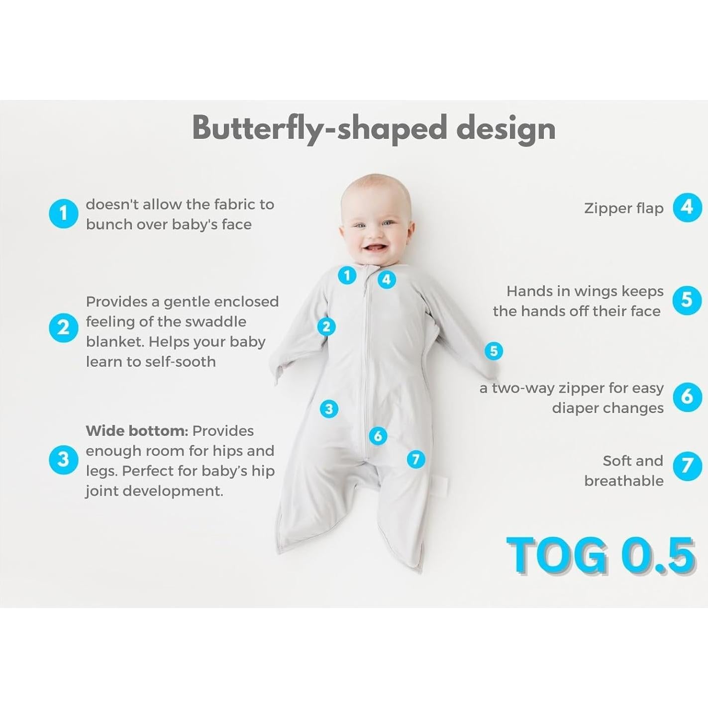 Manta Swaddle Bebé Bebon Butterfly - Gris Acogedor 4-8 Meses