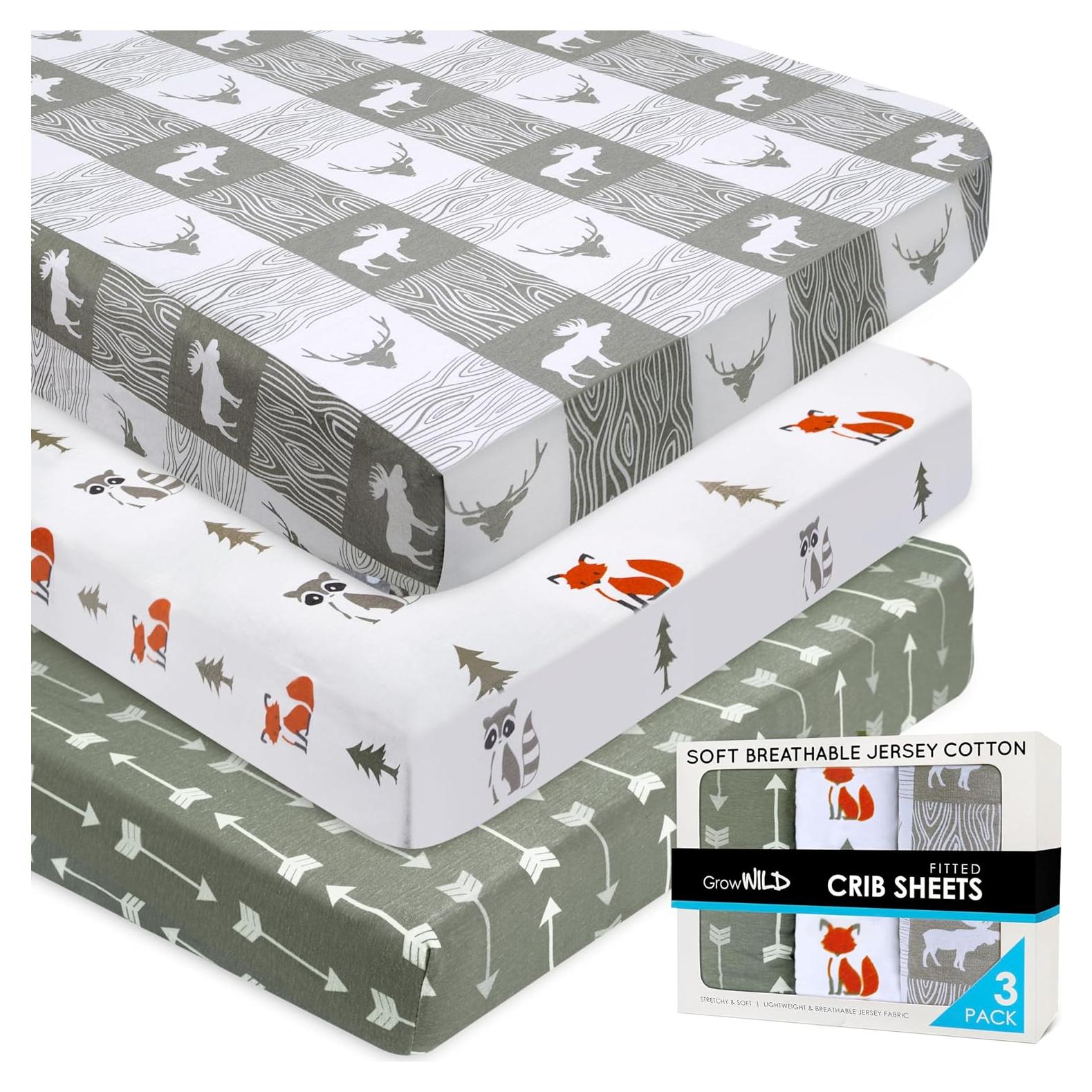 Sábanas Ajustadas Cuna Grow Wild 3 Piezas Algodón 132x71 cm
