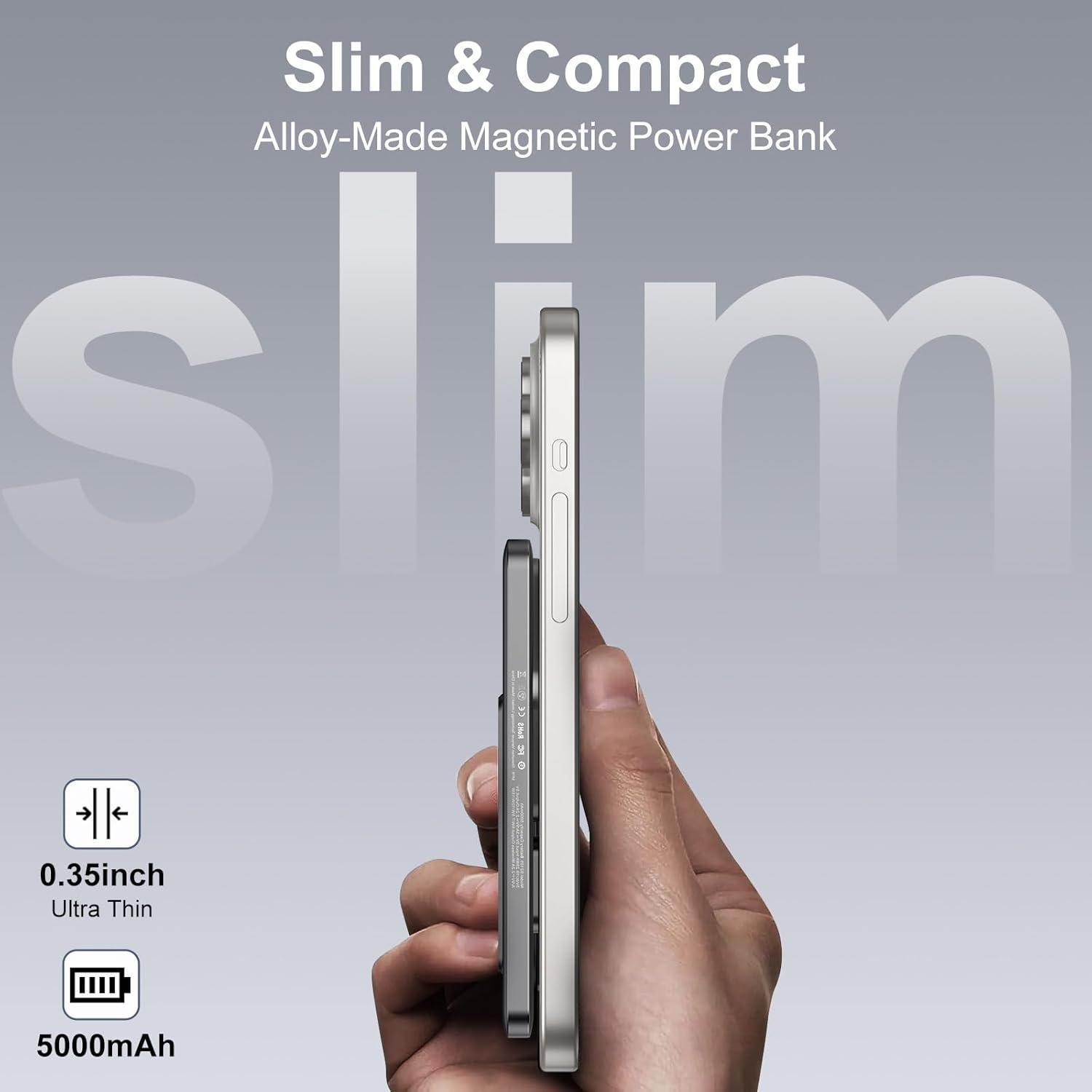 Cargador Portátil Magnético Slim 5000mAh Carga Rápida PD 20W