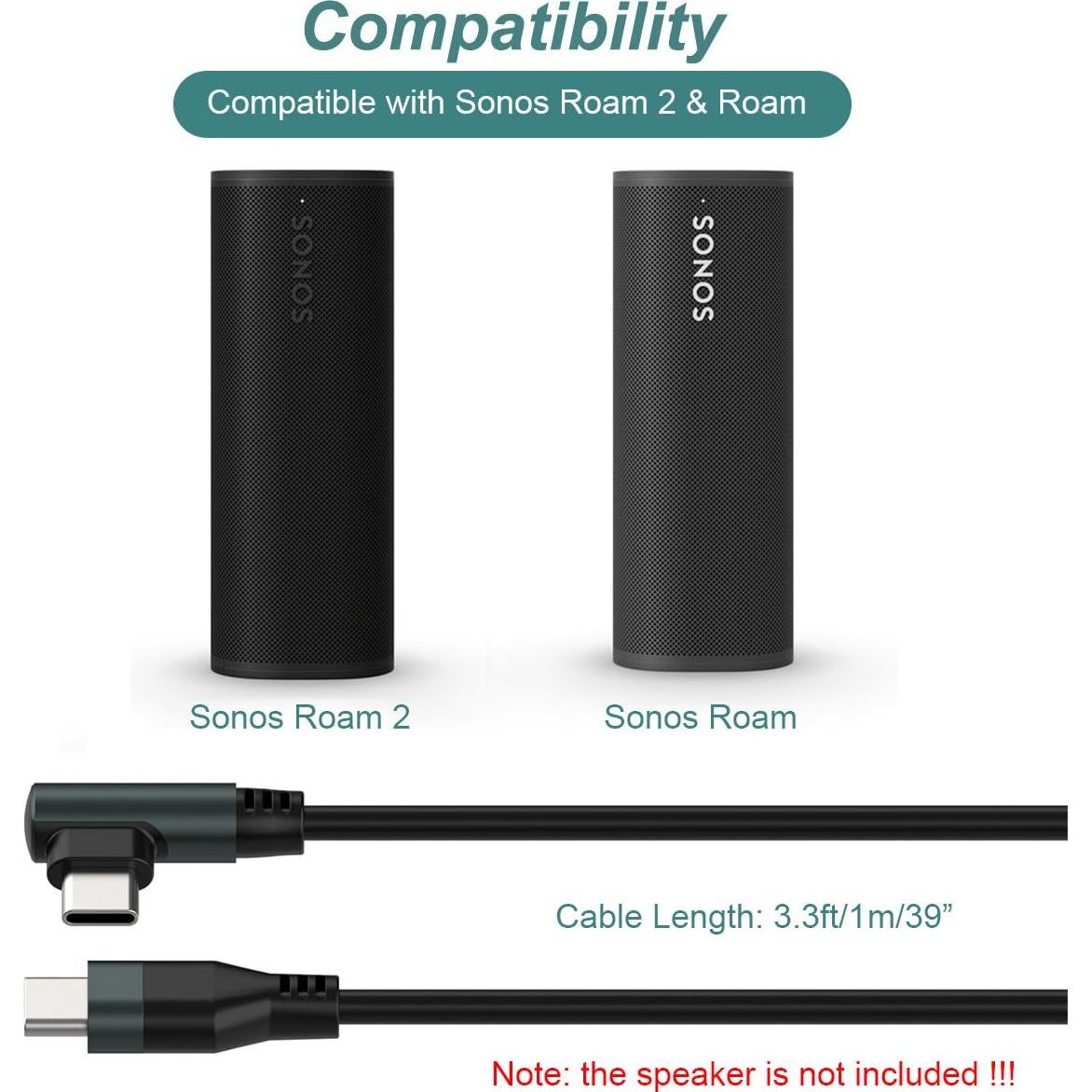Cable de Carga USB Kissmart 1m para Sonos Roam 2/1
