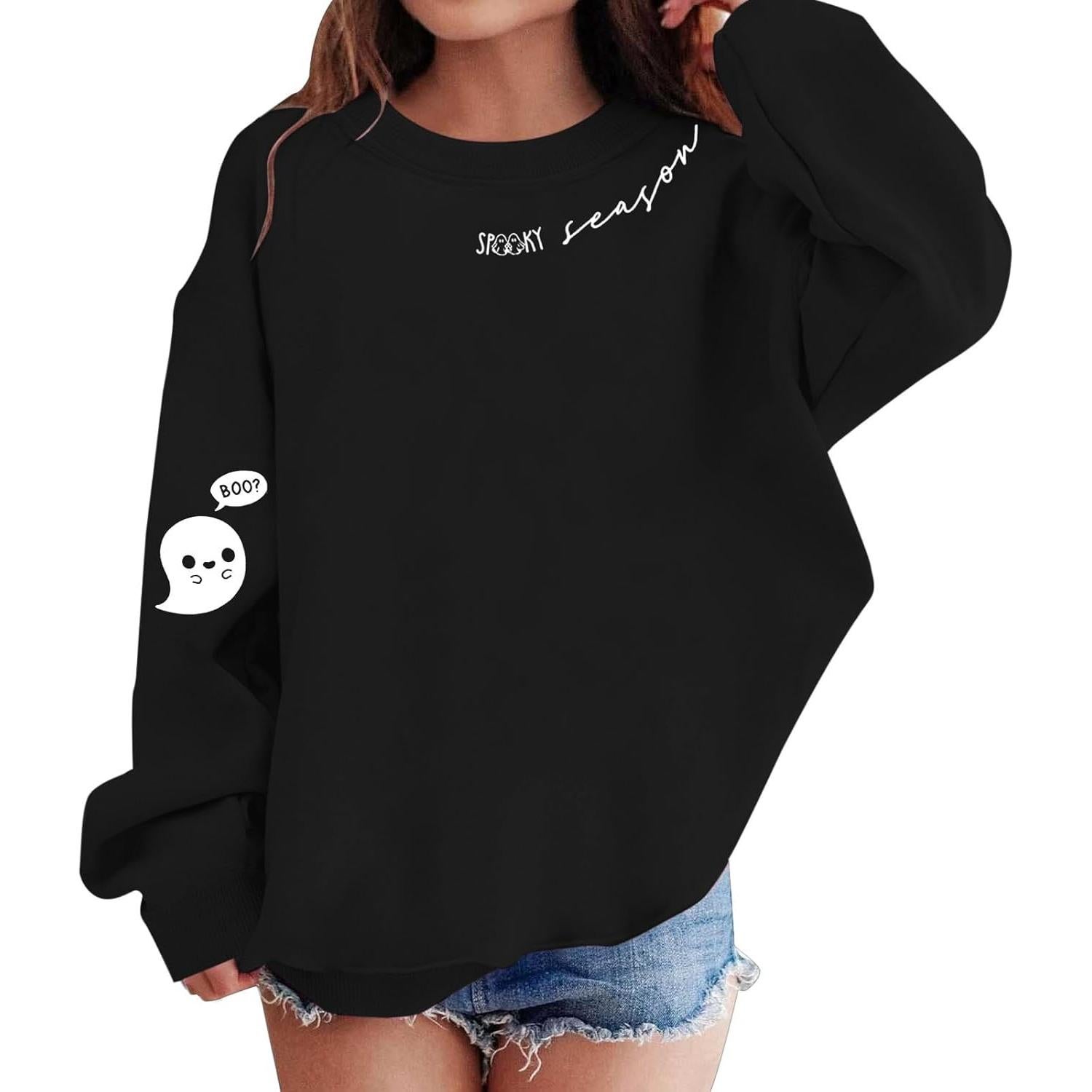 Kids Halloween Crewneck Sweatshirts Boy Girl Ghost Graphic Pullover Tops Cute Spooky Season Long Sleeve Shirt