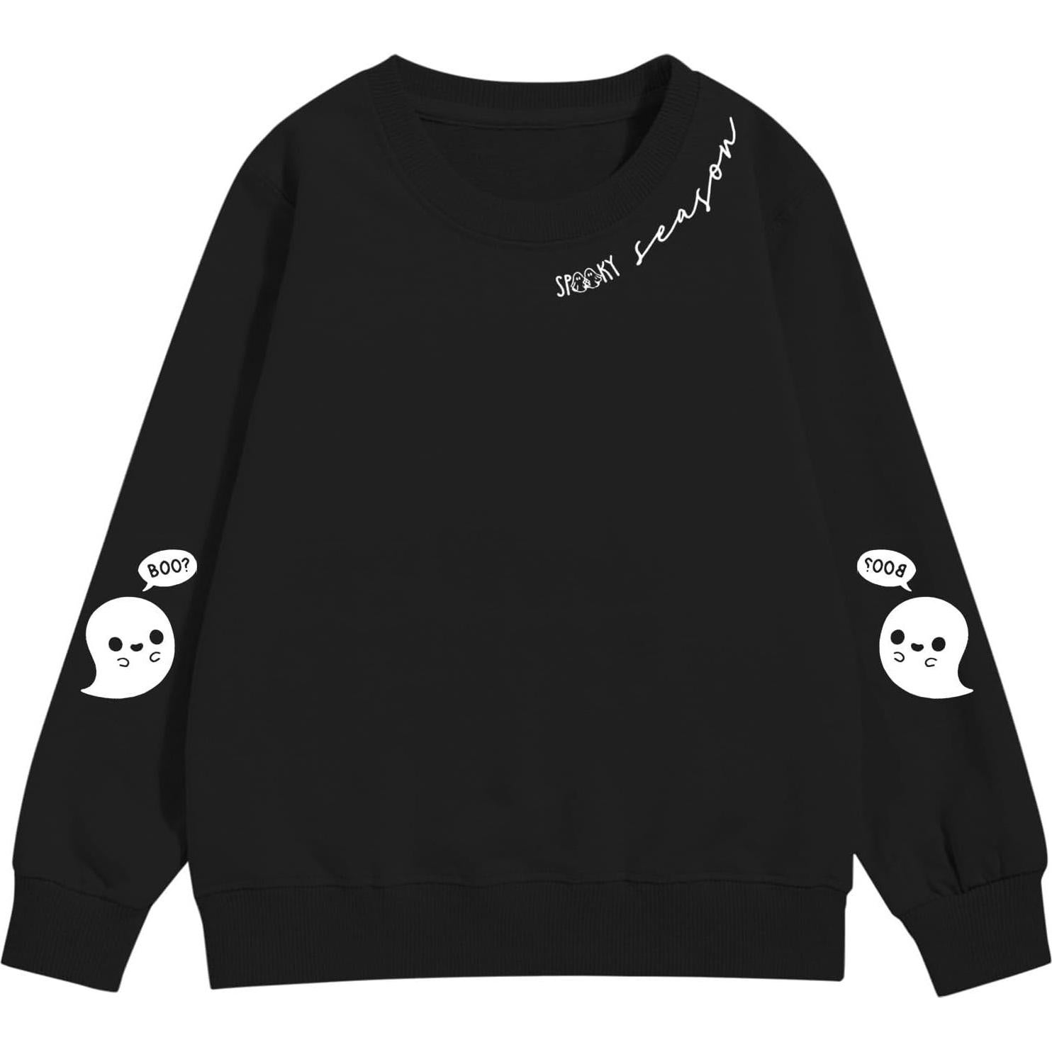Kids Halloween Crewneck Sweatshirts Boy Girl Ghost Graphic Pullover Tops Cute Spooky Season Long Sleeve Shirt