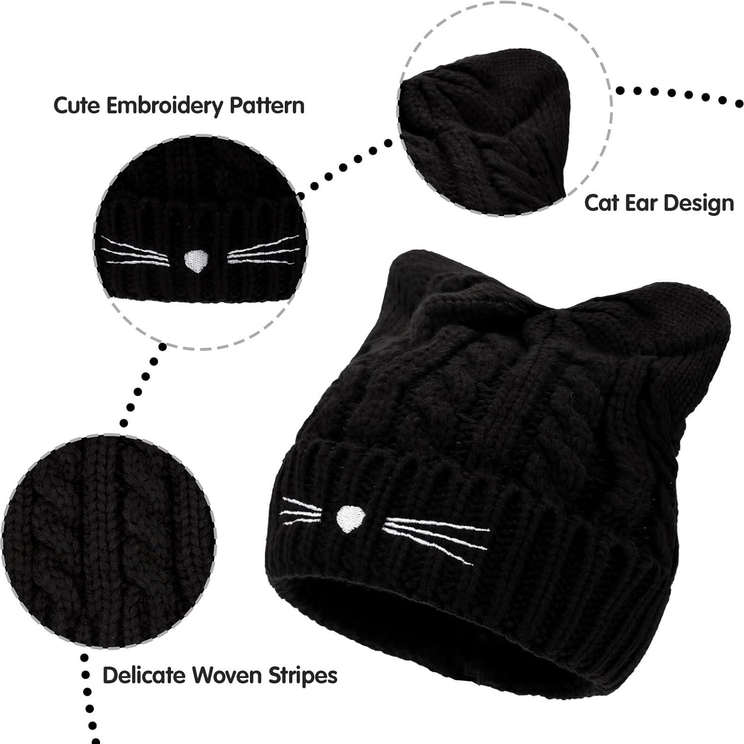 Gorro de invierno para niñas con orejas de gato - Talla única