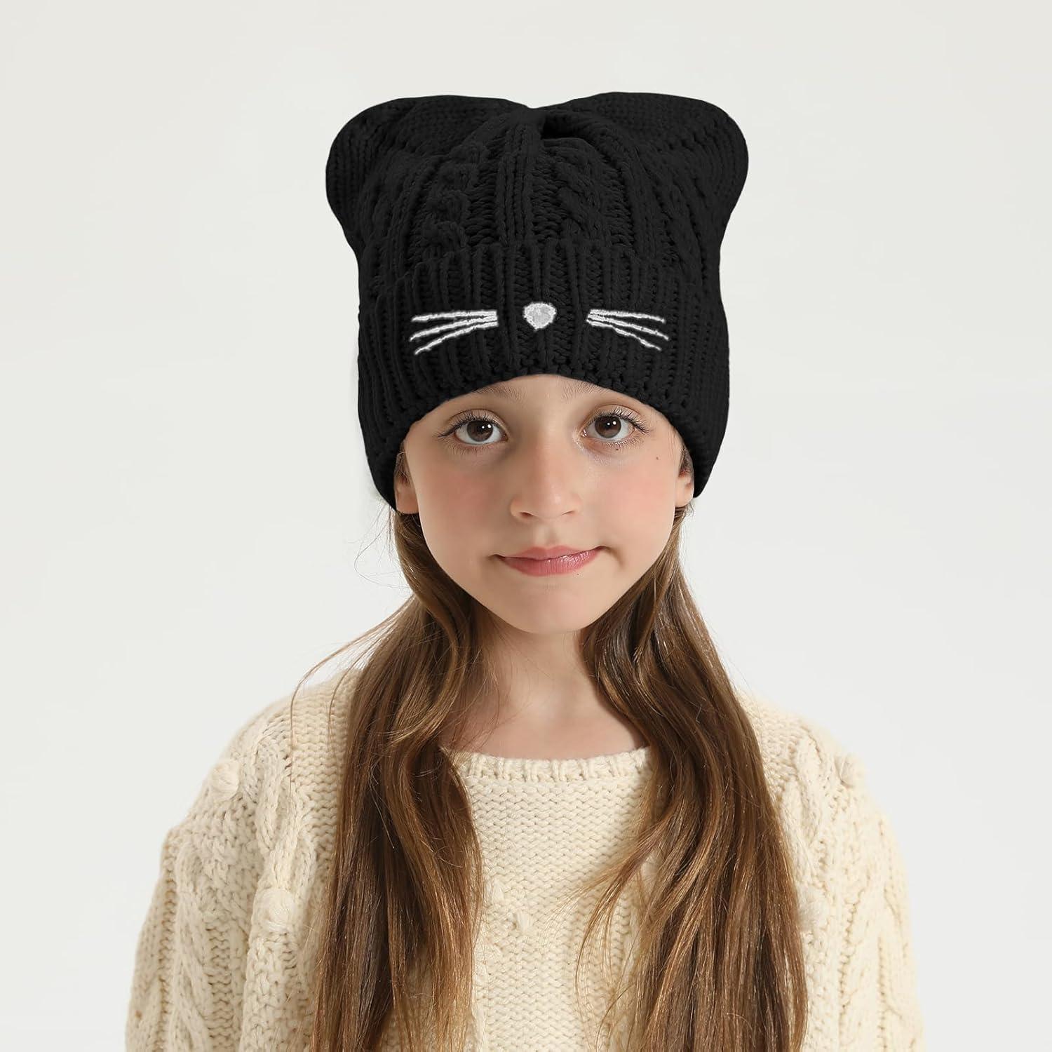 Gorro de invierno para niñas con orejas de gato - Talla única