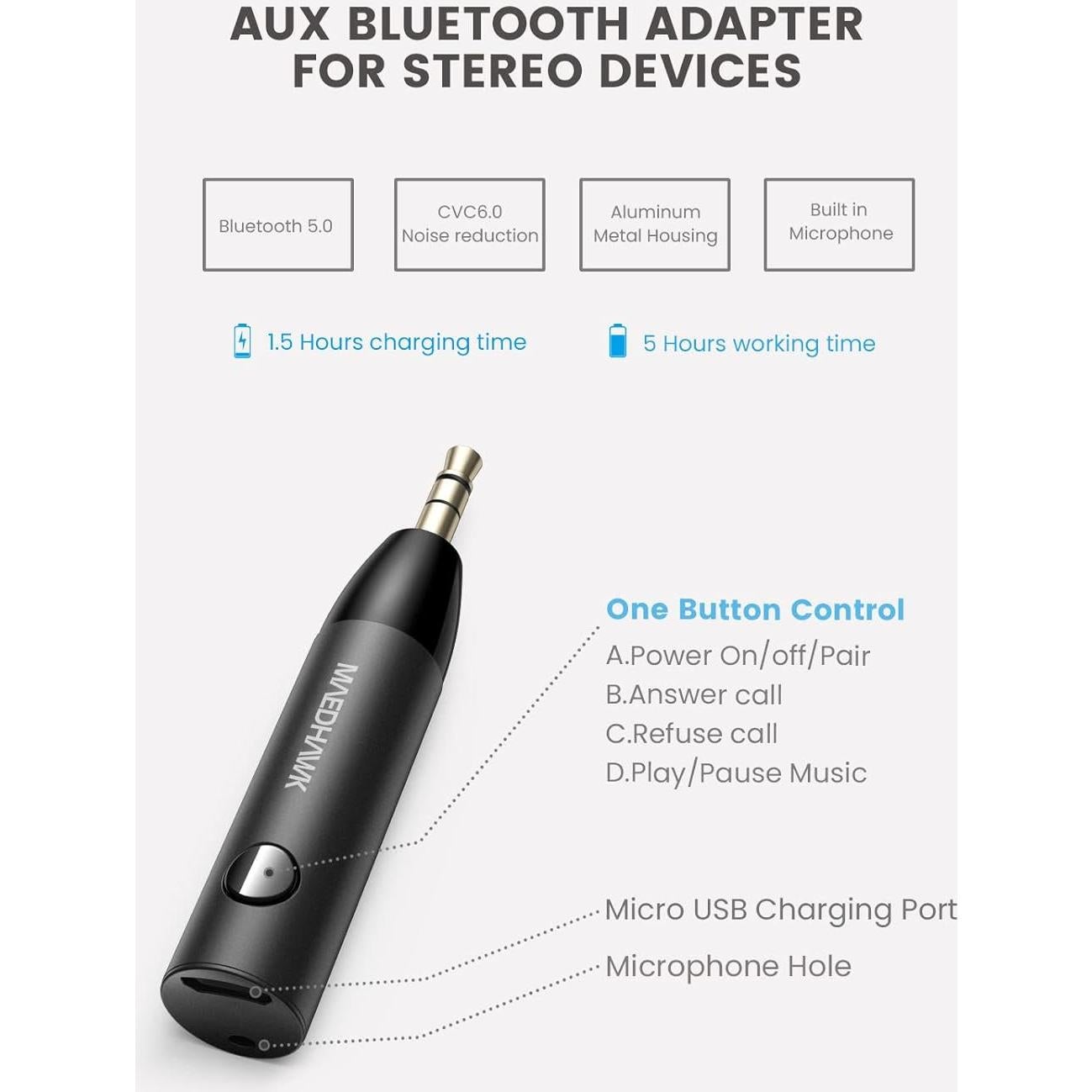 Receptor Bluetooth 5.0 Maedhawk BTR005 para Coche 3.5mm