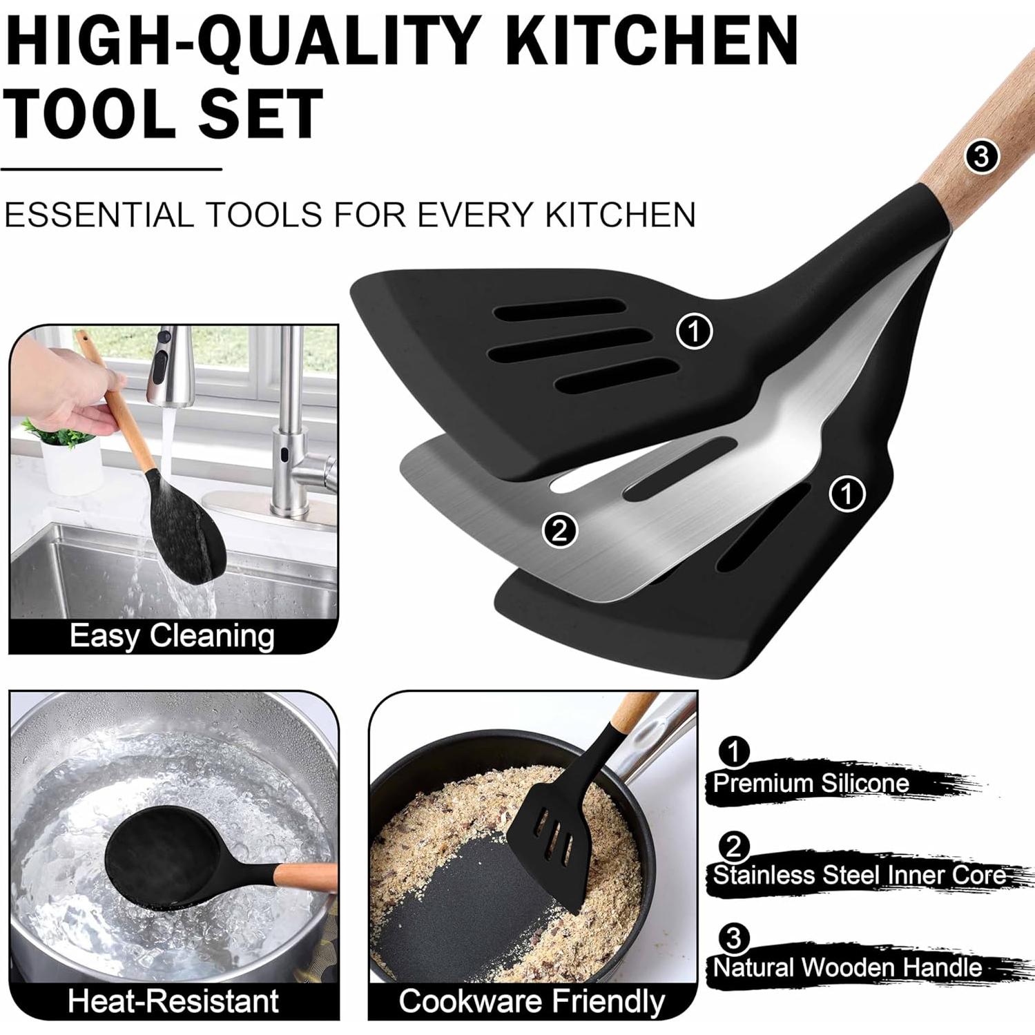 Juego de Utensilios de Cocina Herogo 8 Piezas Silicona y Madera