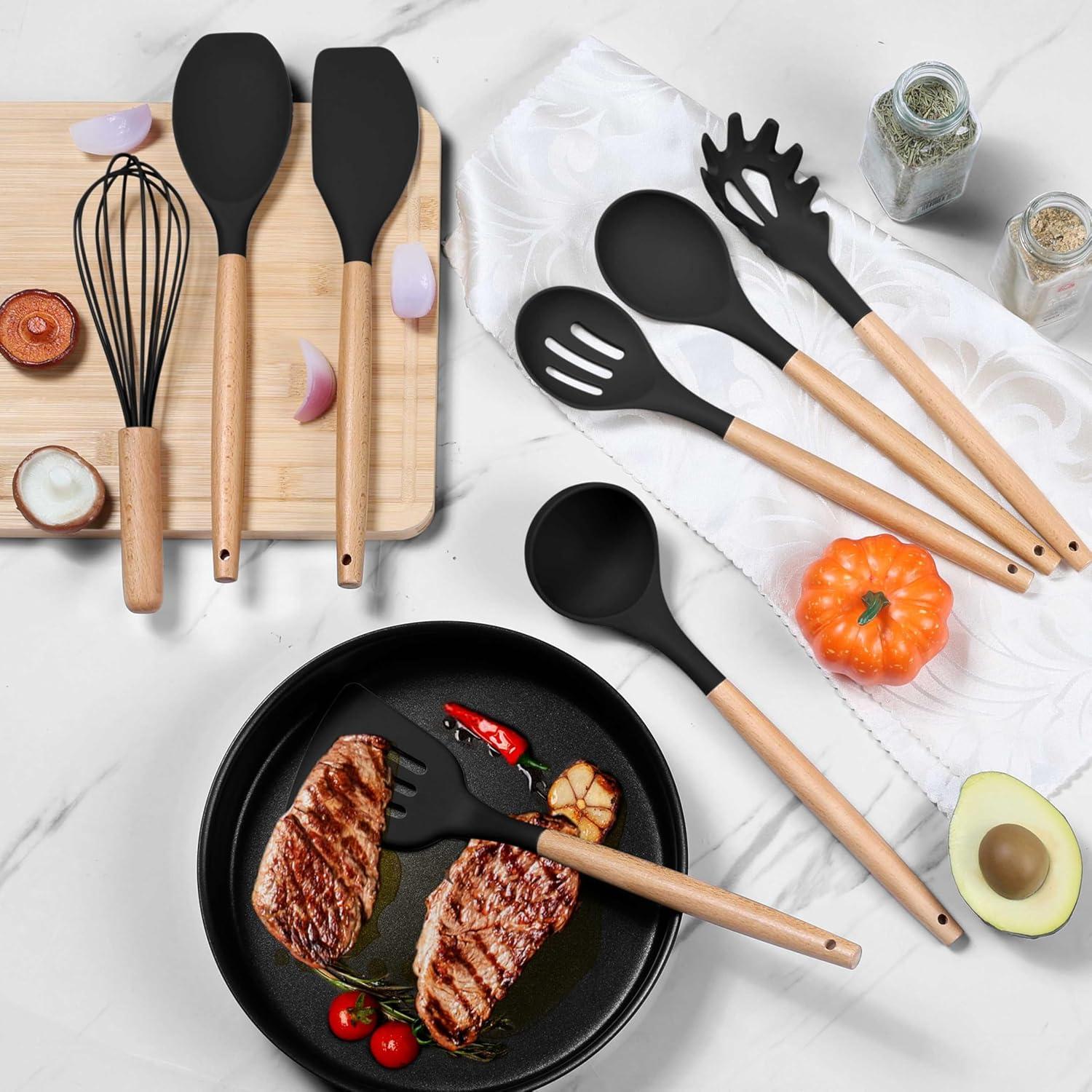 Juego de Utensilios de Cocina Herogo 8 Piezas Silicona y Madera