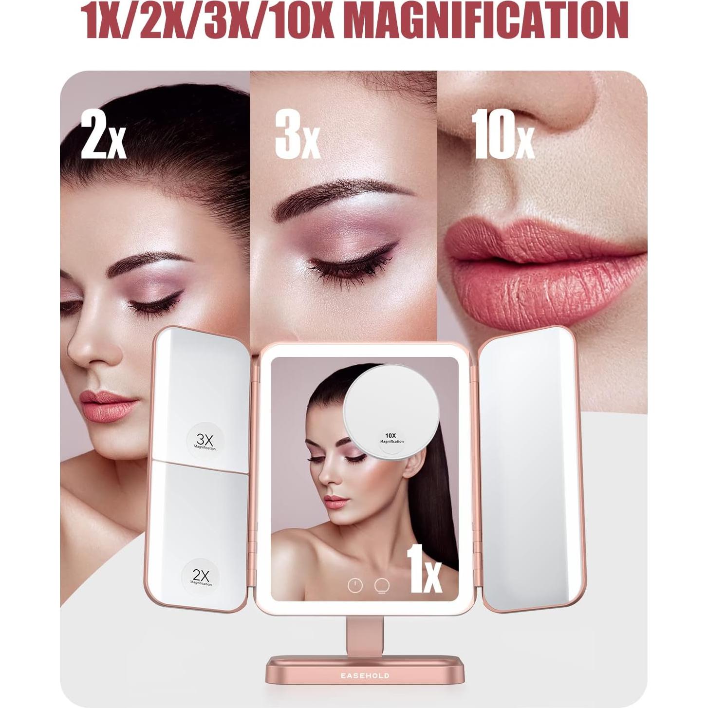 Espejo de Maquillaje EASEHOLD Trifacético Iluminado 5000mAh