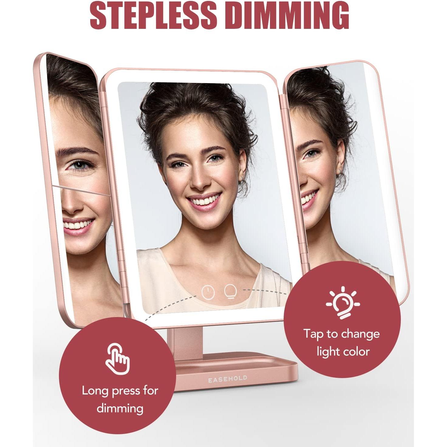 Espejo de Maquillaje EASEHOLD Trifacético Iluminado 5000mAh