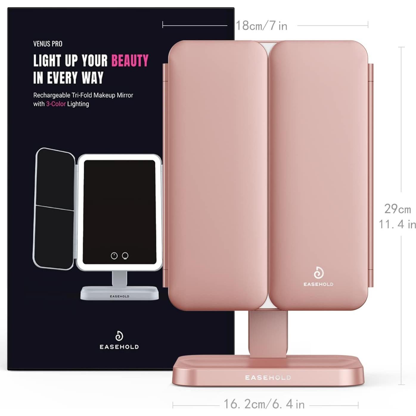 Espejo de Maquillaje EASEHOLD Trifacético Iluminado 5000mAh