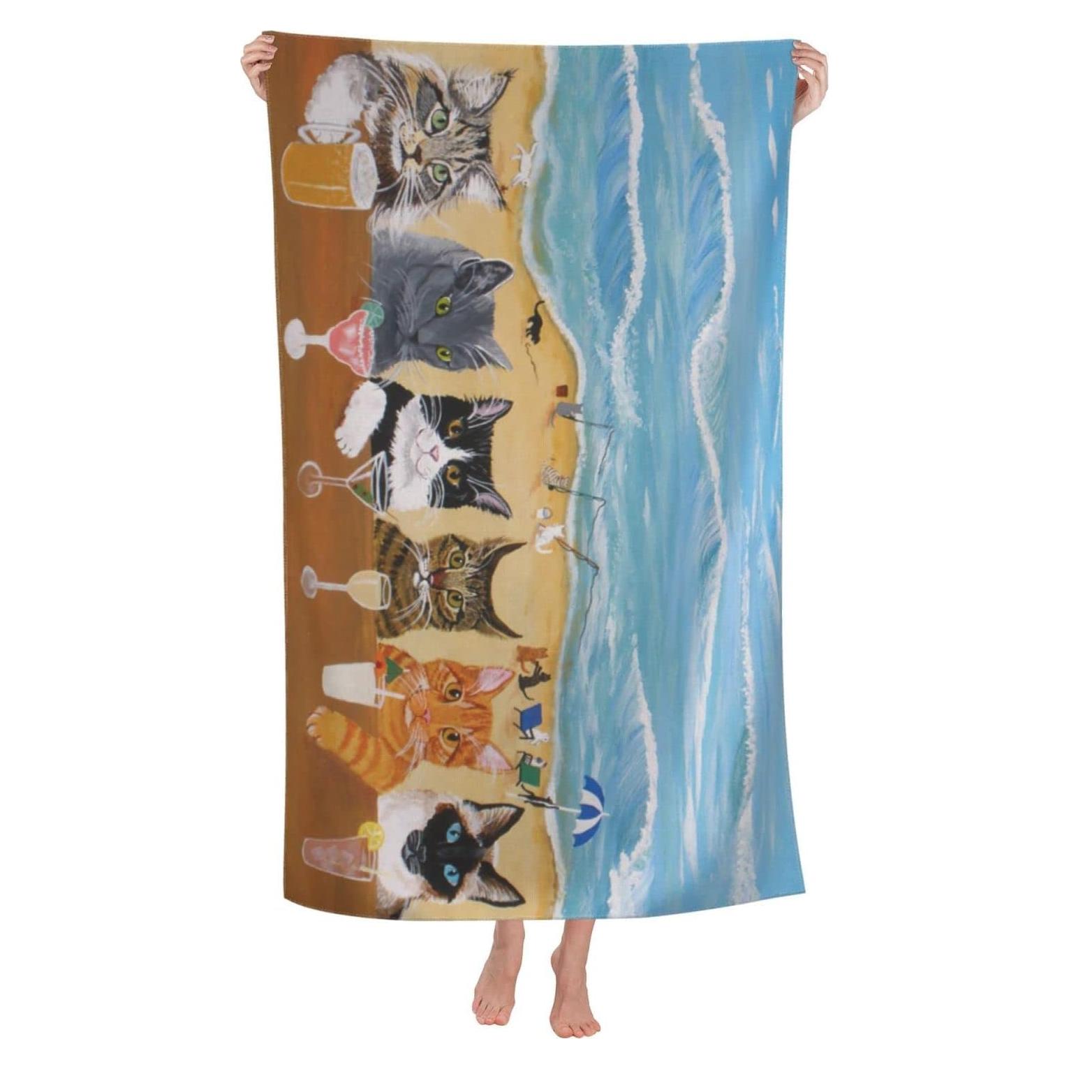 Toalla de Playa Microfibra COMFAR Gato 76x152cm Secado Rápido