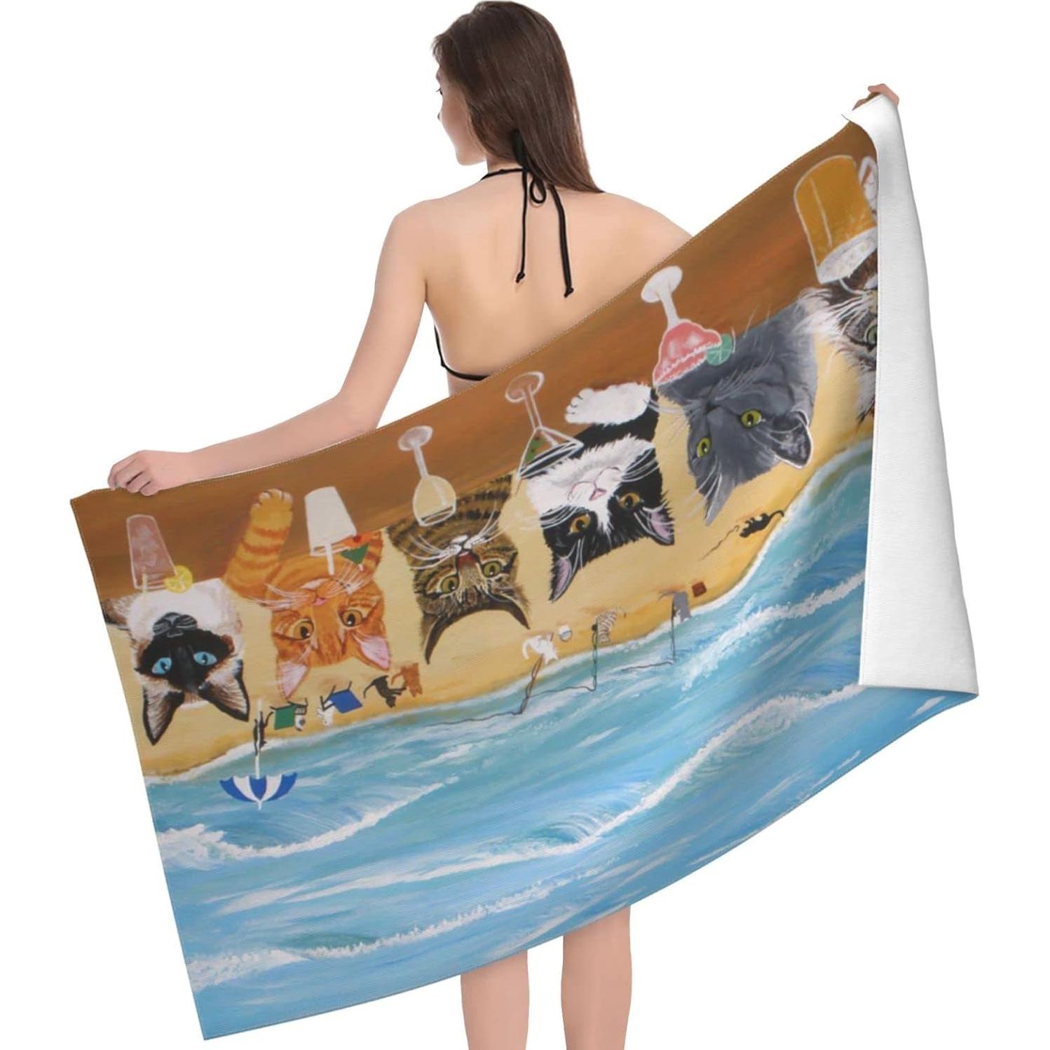 Toalla de Playa Microfibra COMFAR Gato 76x152cm Secado Rápido