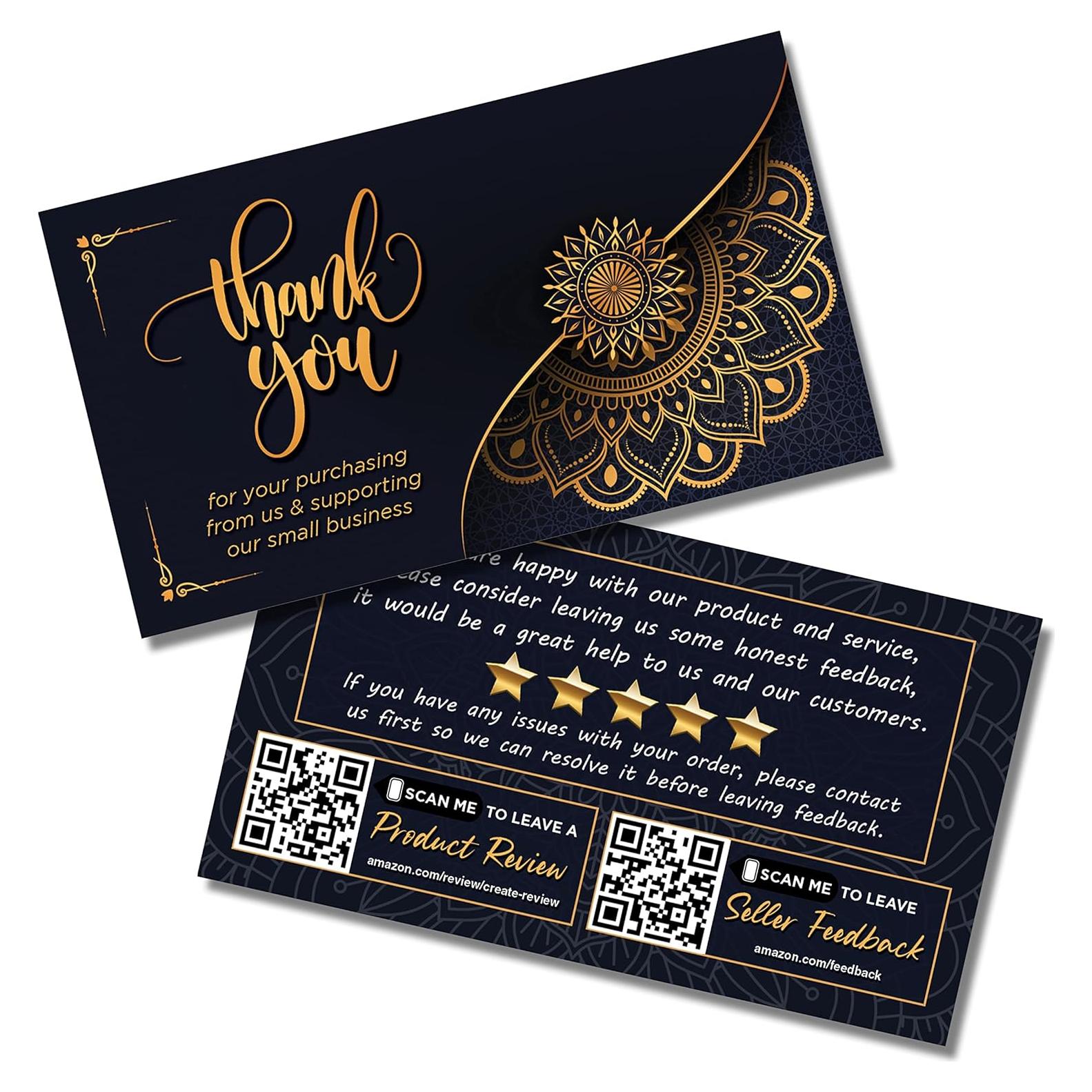 Tarjetas de Agradecimiento Kachy Design Mandala Negro/Dorado - 100 Unidades