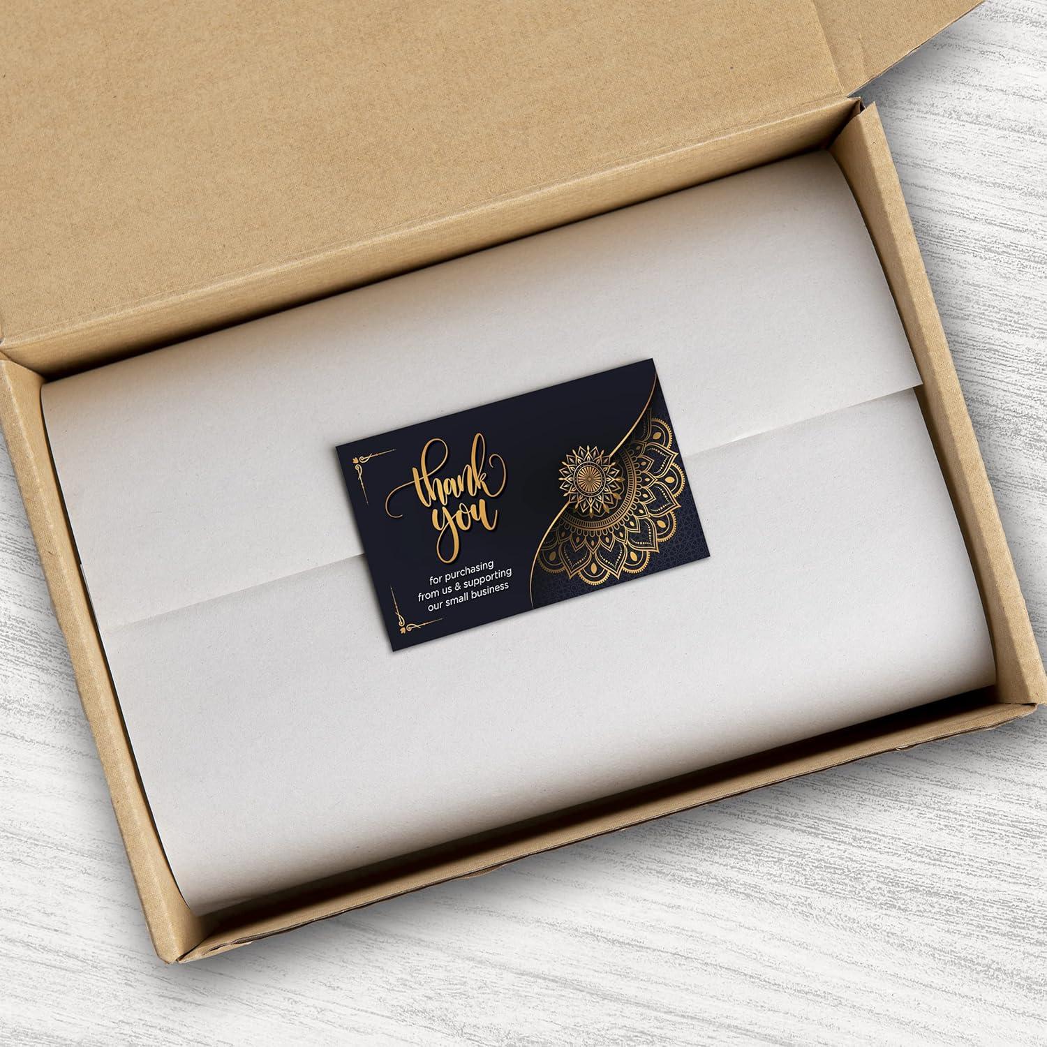 Tarjetas de Agradecimiento Kachy Design Mandala Negro/Dorado - 100 Unidades