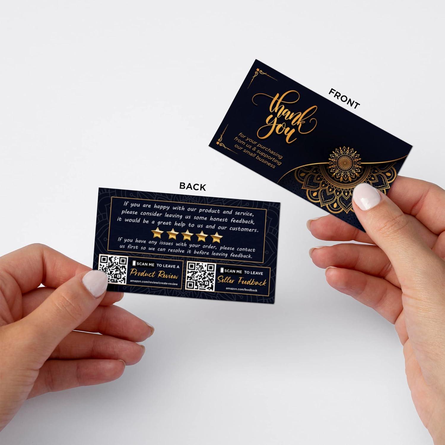 Tarjetas de Agradecimiento Kachy Design Mandala Negro/Dorado - 100 Unidades