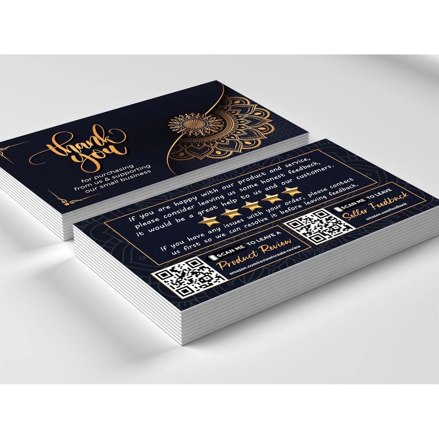 Tarjetas de Agradecimiento Kachy Design Mandala Negro/Dorado - 100 Unidades