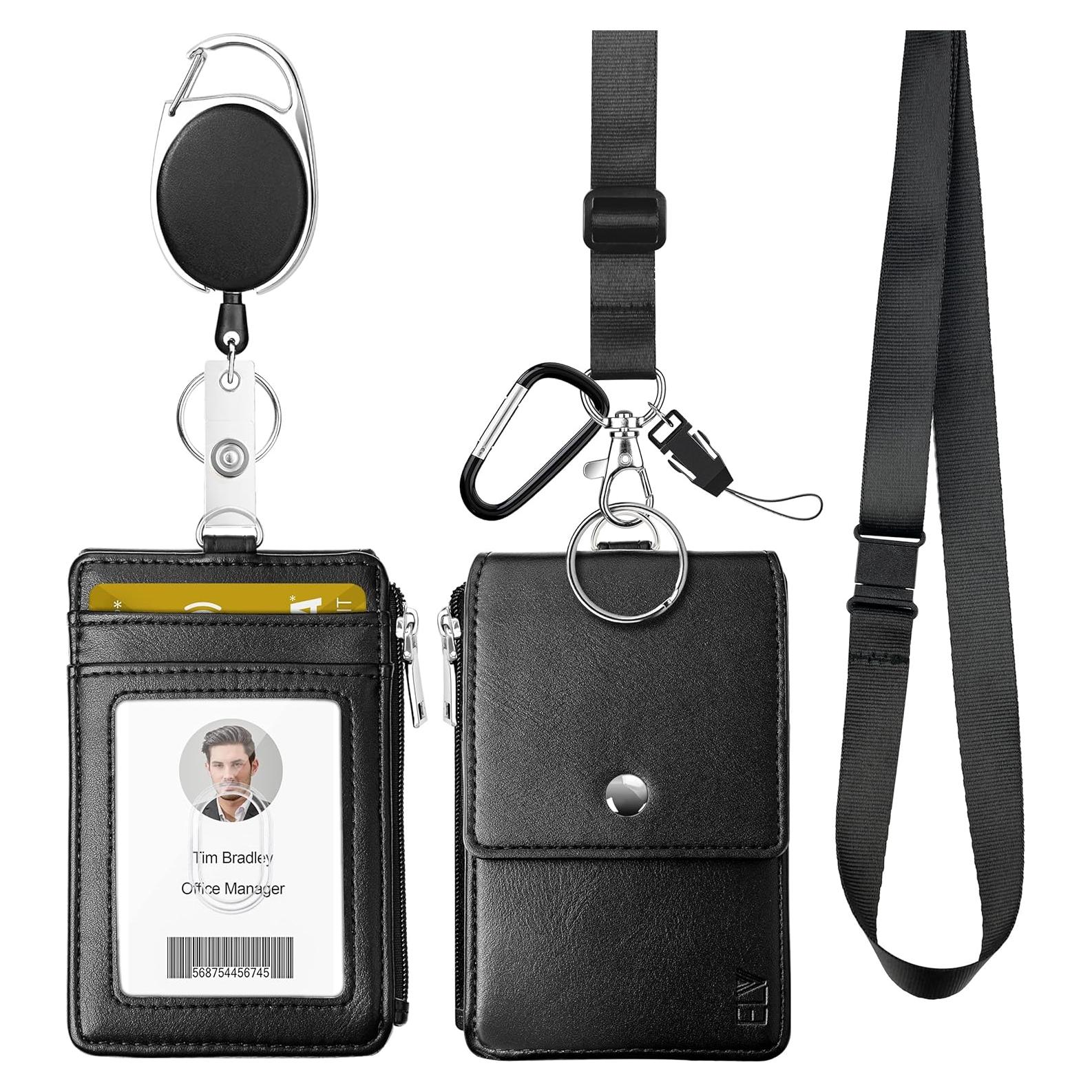 Soporte de Identificación Retráctil ELV con Billetera RFID Negra