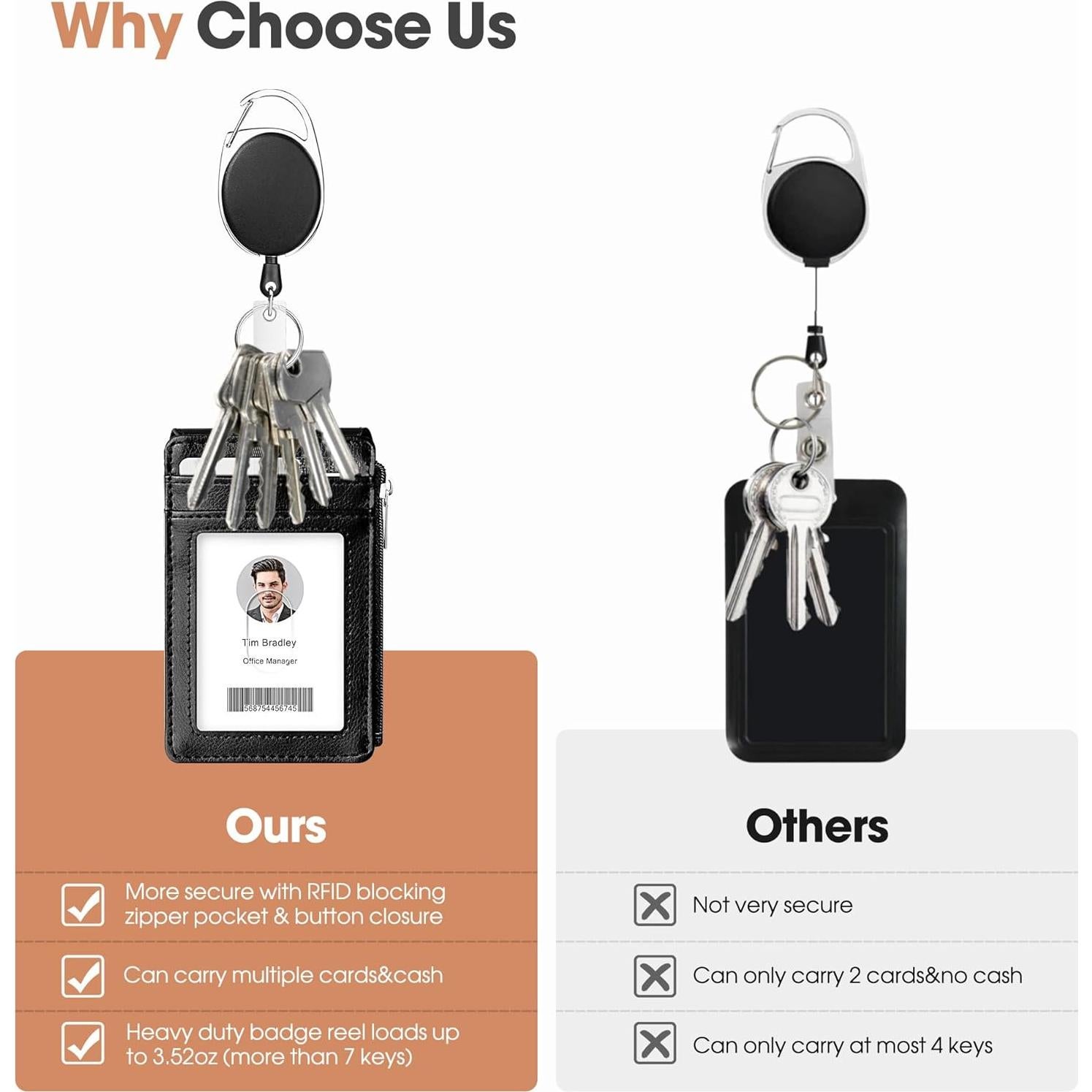 Soporte de Identificación Retráctil ELV con Billetera RFID Negra