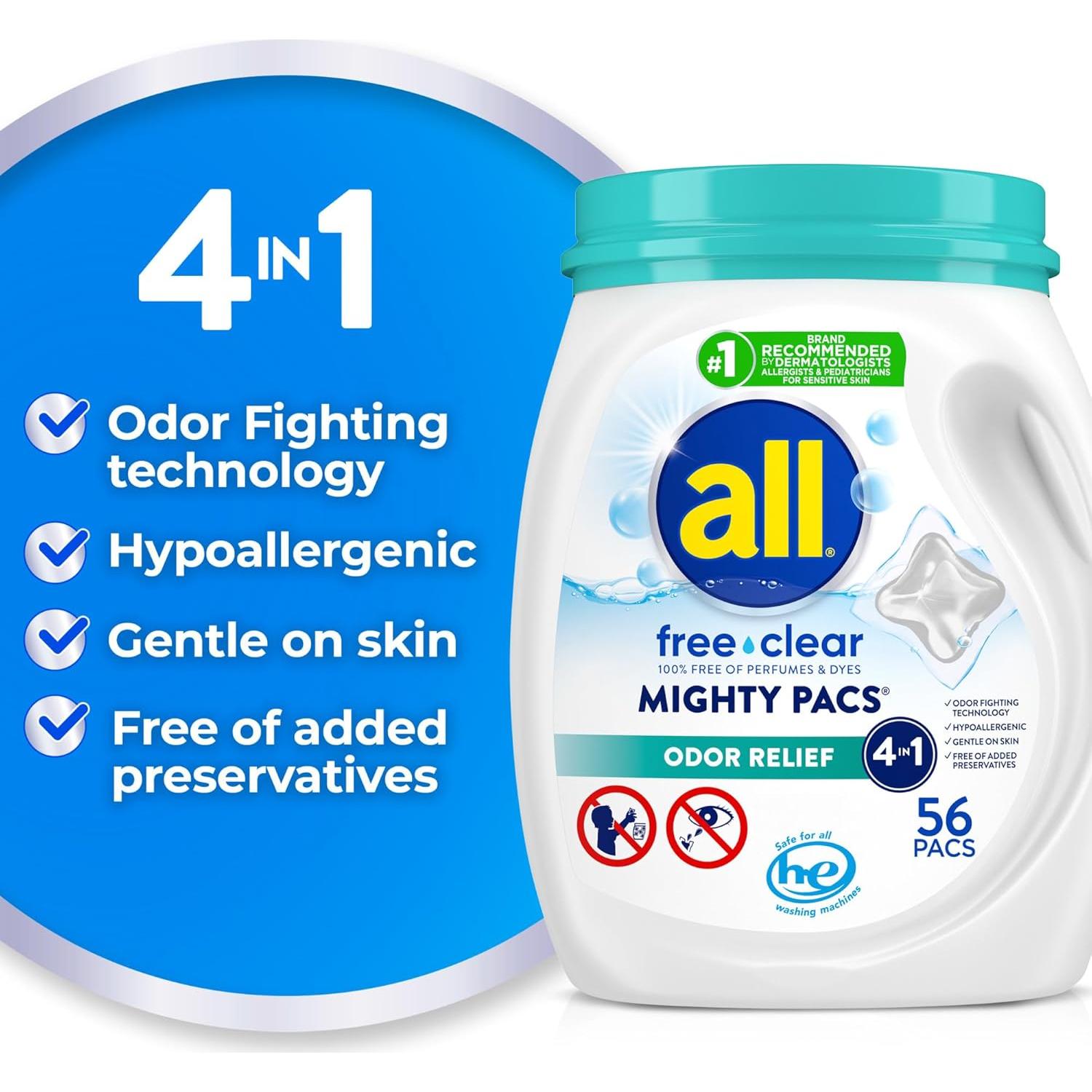 Detergente para Ropa All Mighty Pacs 56 Unidades Hipoalergénico