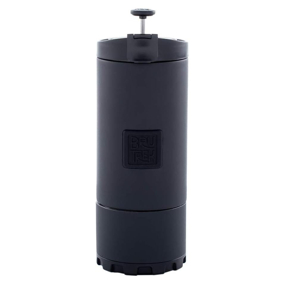 BruTrek OVRLNDR Travel Coffee French Press, 24 fl.oz Capacity, Double Wall Vacuum Insulated, Easy To Clean Removable Bottom, No Spill Lid, On The Go Coffee Brewing (Obsidian)
