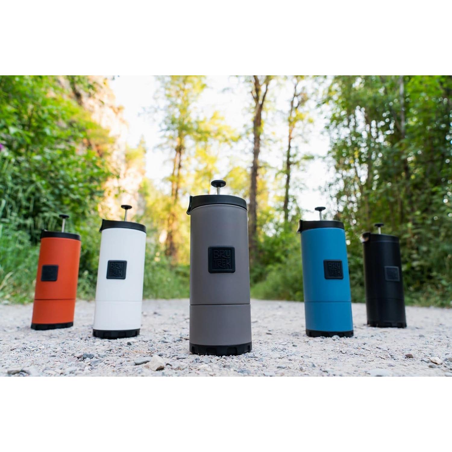 BruTrek OVRLNDR Travel Coffee French Press, 24 fl.oz Capacity, Double Wall Vacuum Insulated, Easy To Clean Removable Bottom, No Spill Lid, On The Go Coffee Brewing (Obsidian)