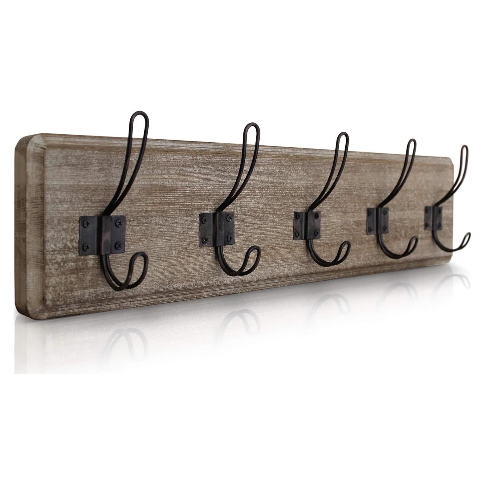 Perchero de Pared Rústico HBCY Creations 61 cm 5 Ganchos Madera