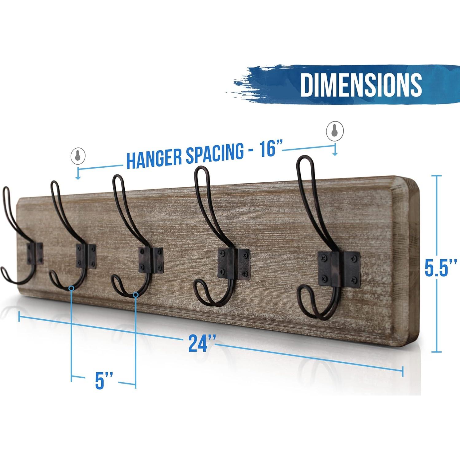Perchero de Pared Rústico HBCY Creations 61 cm 5 Ganchos Madera