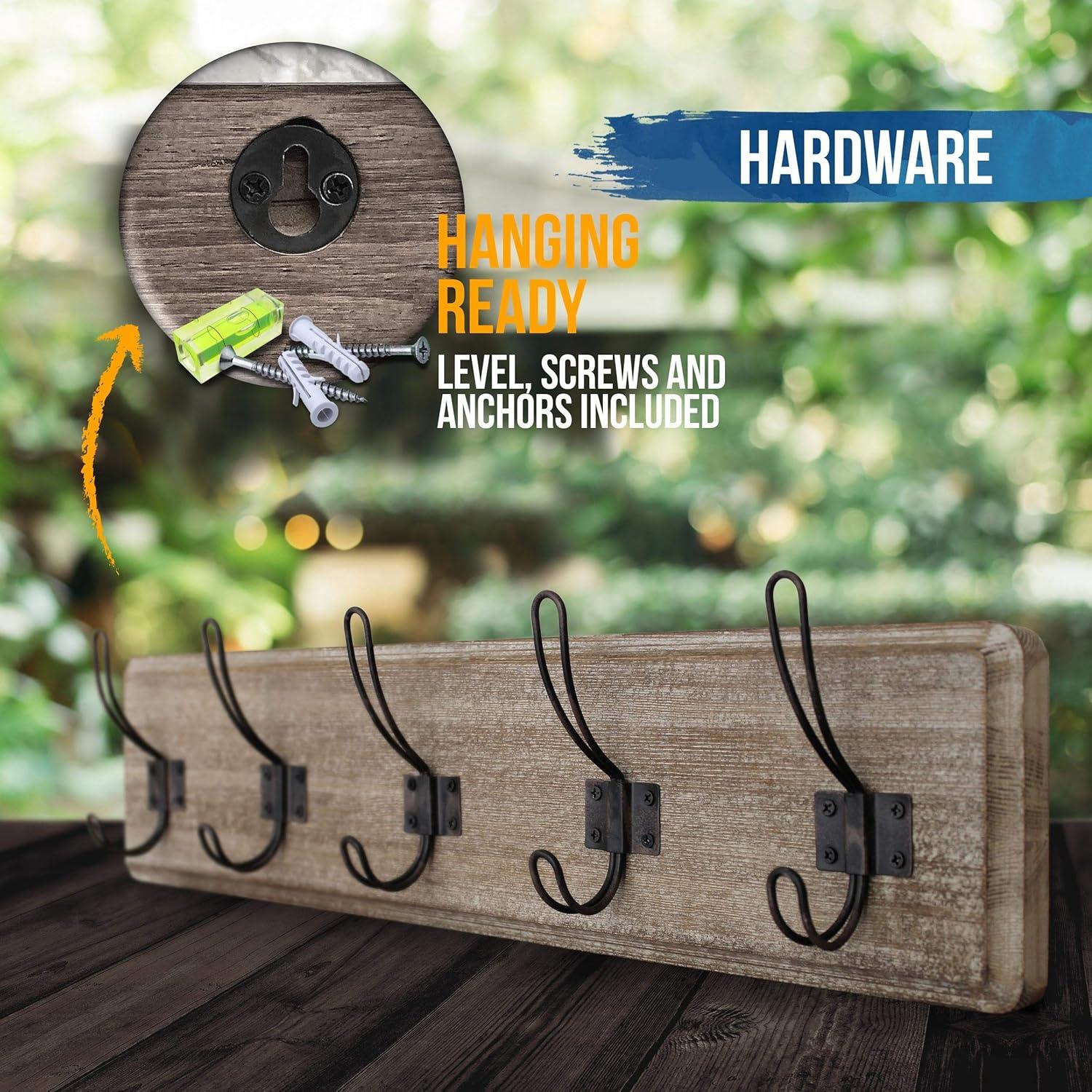 Perchero de Pared Rústico HBCY Creations 61 cm 5 Ganchos Madera