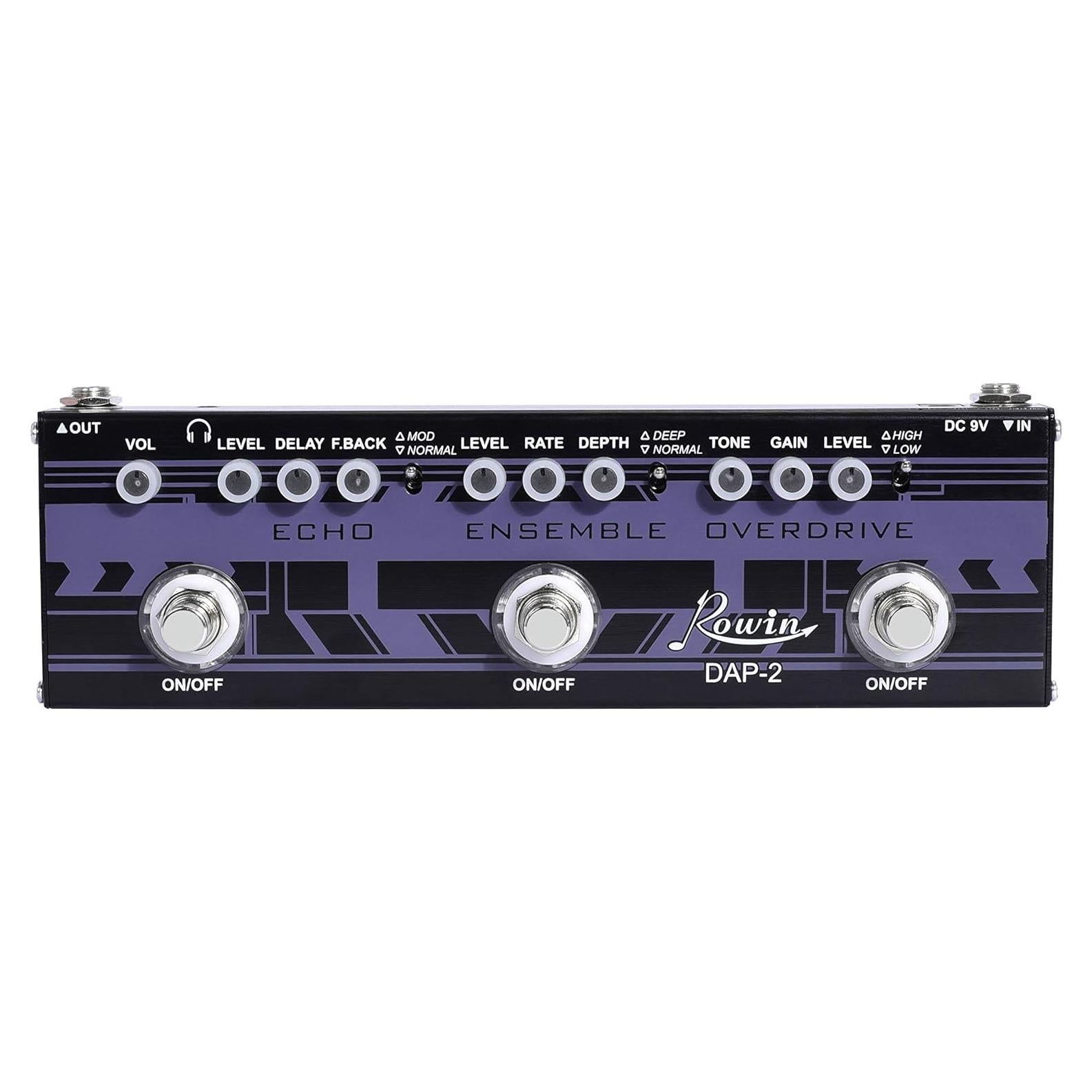 Pedal de Efectos Múltiples Rowin DAP-2 3 en 1 Eco, Ensamble, Sobreimpulso