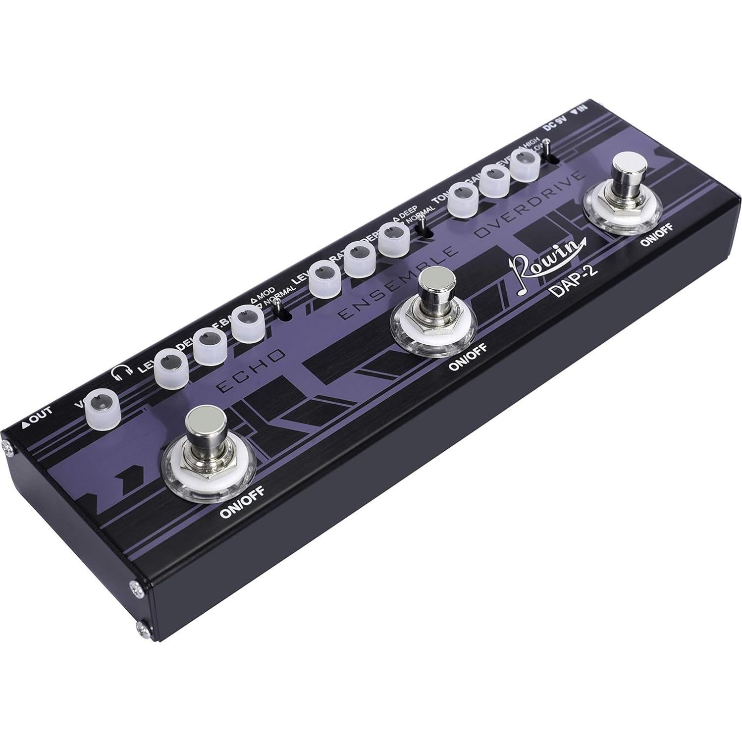 Pedal de Efectos Múltiples Rowin DAP-2 3 en 1 Eco, Ensamble, Sobreimpulso