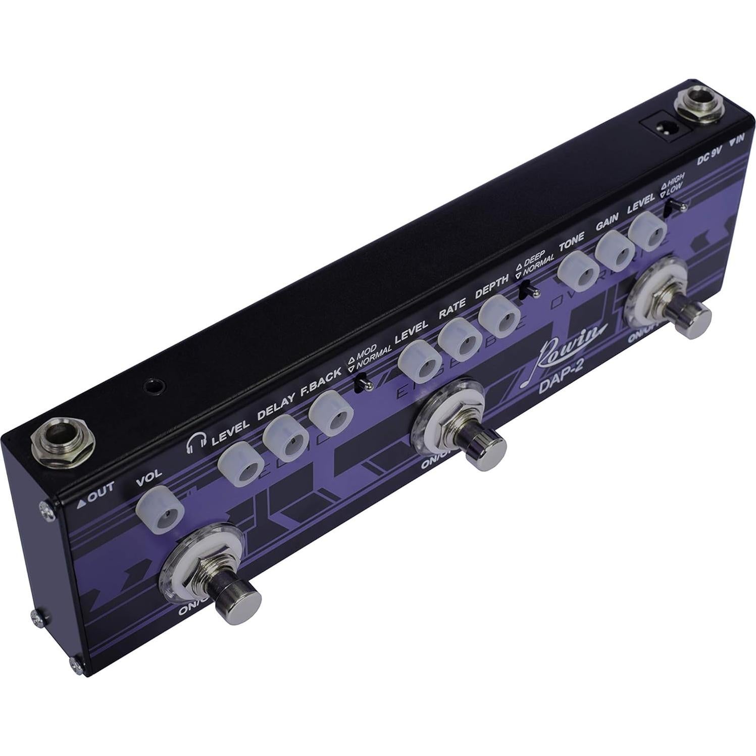 Pedal de Efectos Múltiples Rowin DAP-2 3 en 1 Eco, Ensamble, Sobreimpulso