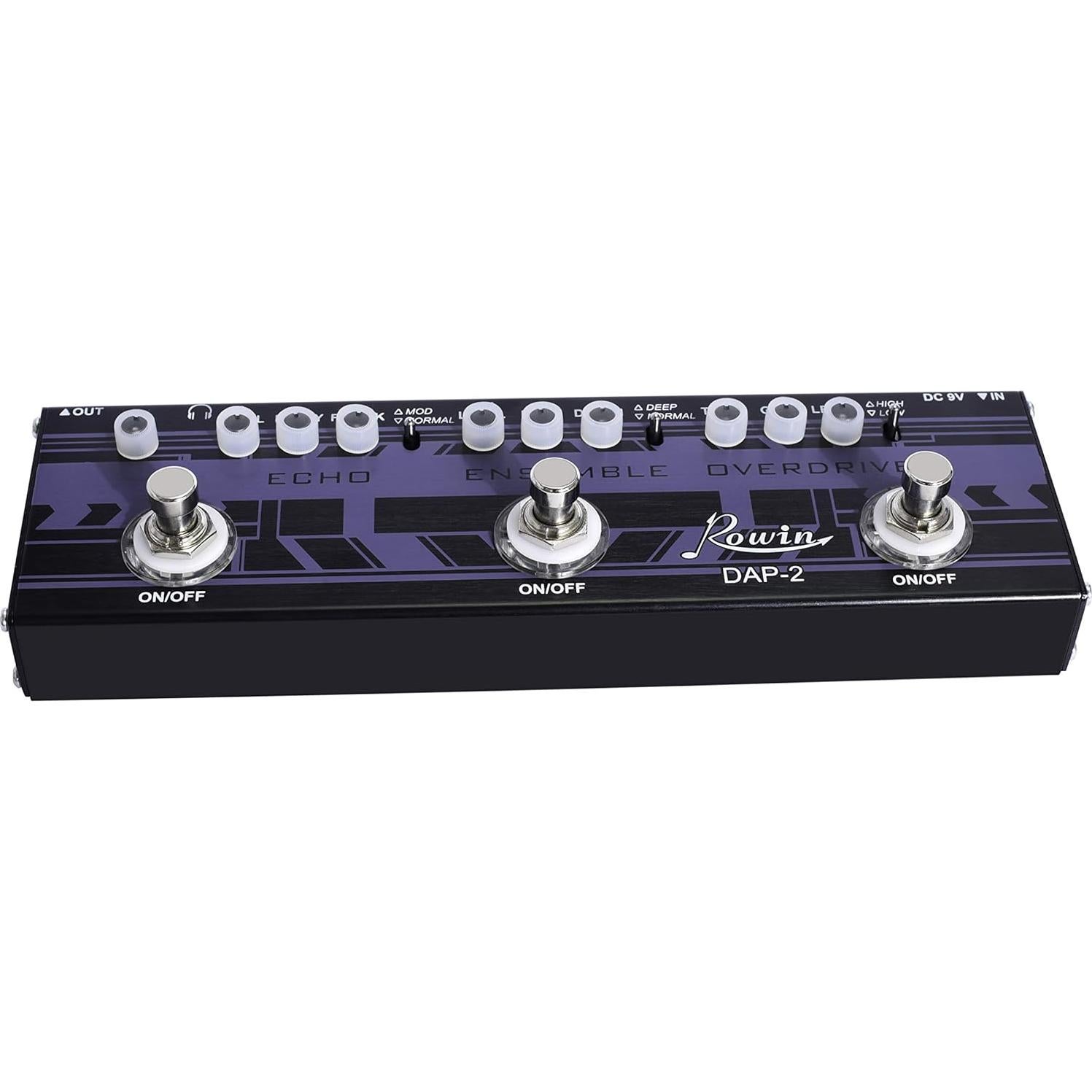 Pedal de Efectos Múltiples Rowin DAP-2 3 en 1 Eco, Ensamble, Sobreimpulso