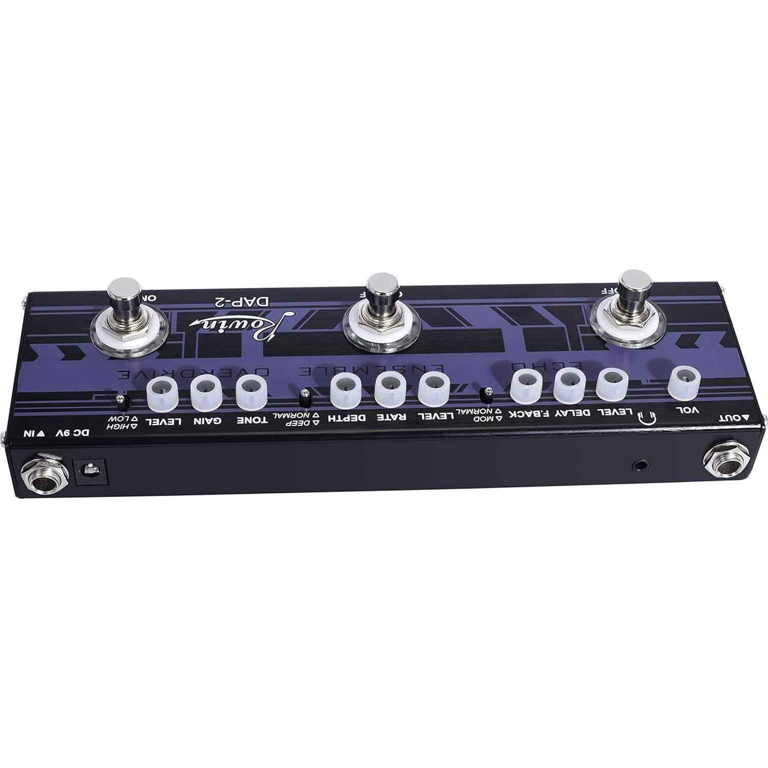 Pedal de Efectos Múltiples Rowin DAP-2 3 en 1 Eco, Ensamble, Sobreimpulso