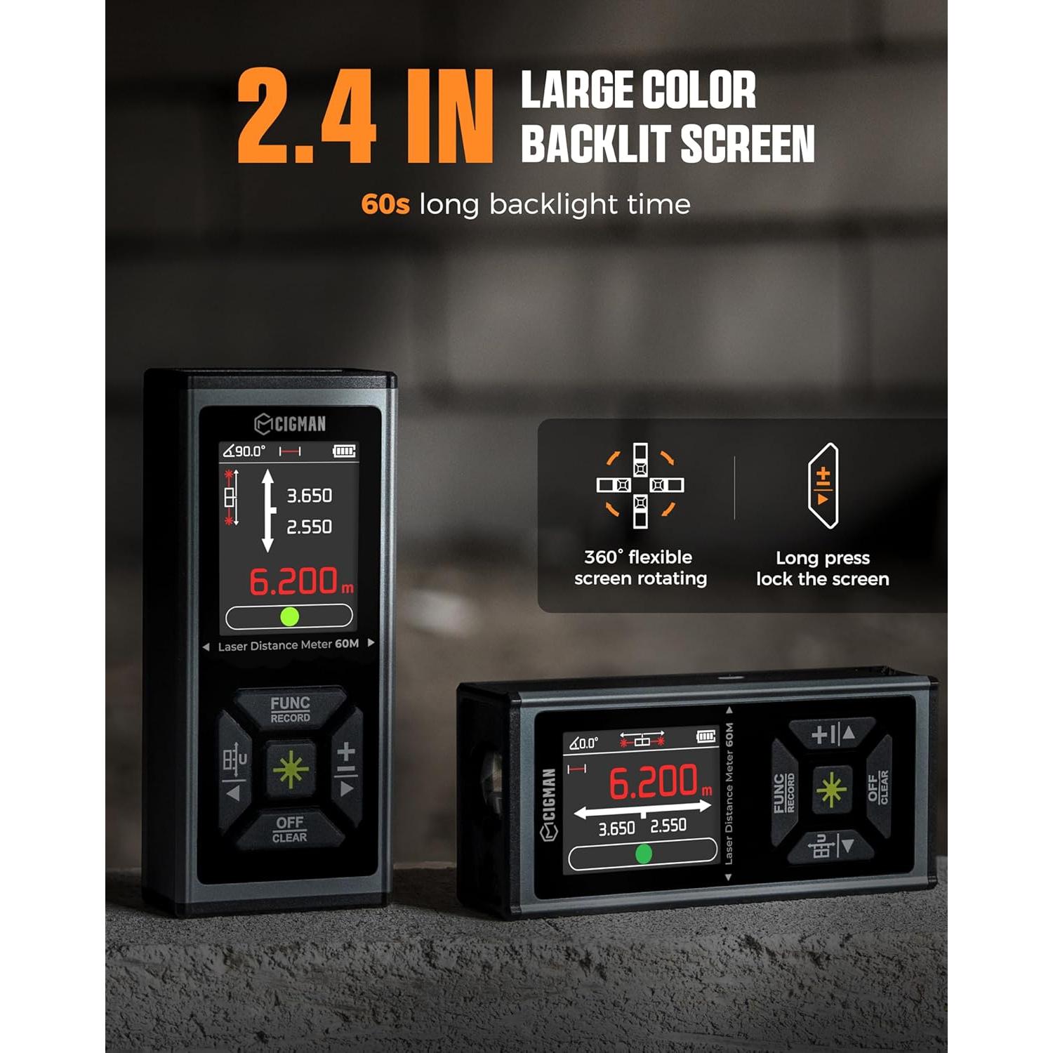 Medidor Láser CIGMAN CD-60G 120m Verde Recargable con Nivel